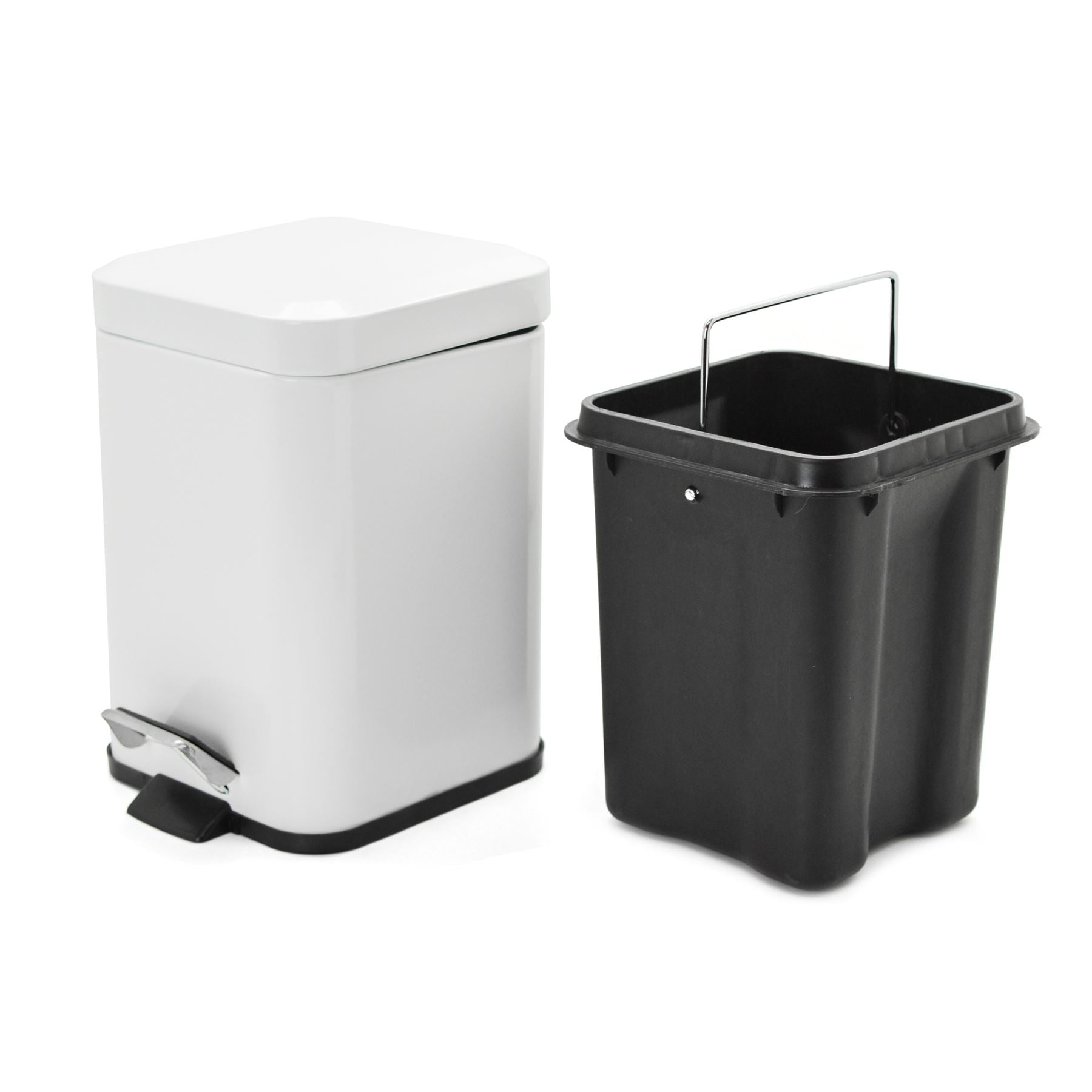 Harbour Housewares Square Steel Bathroom Pedal Bin - 3 Litres - White
