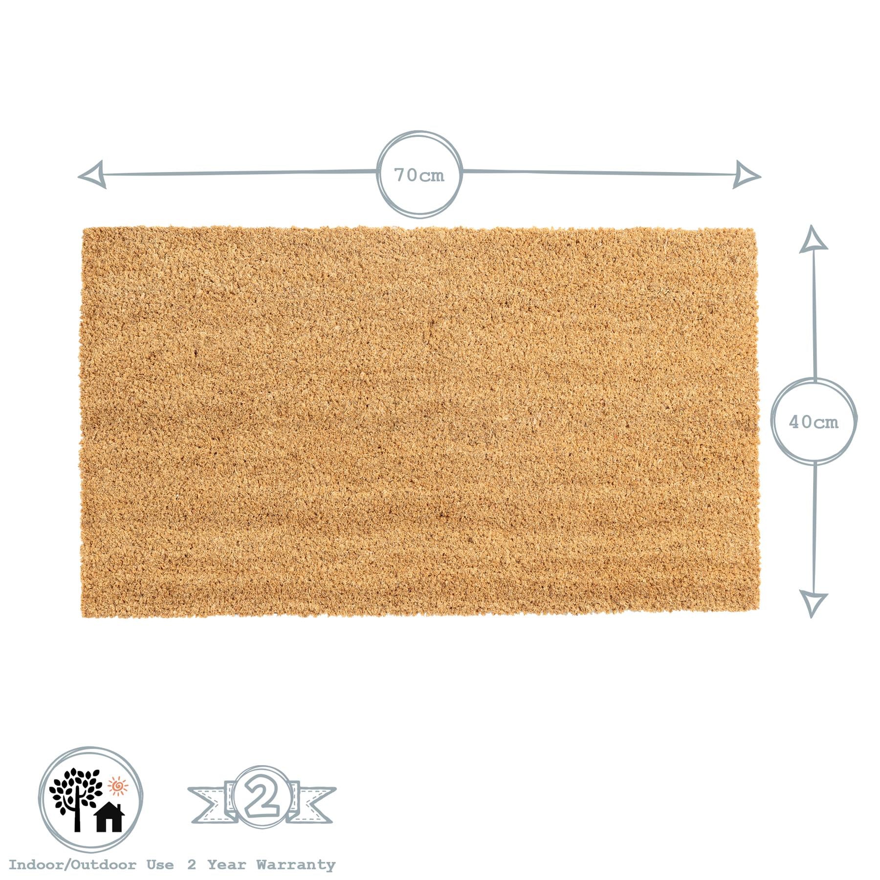 Nicola Spring Non-Slip Coir Door Mat - 70 x 40cm - Plain Dimensions