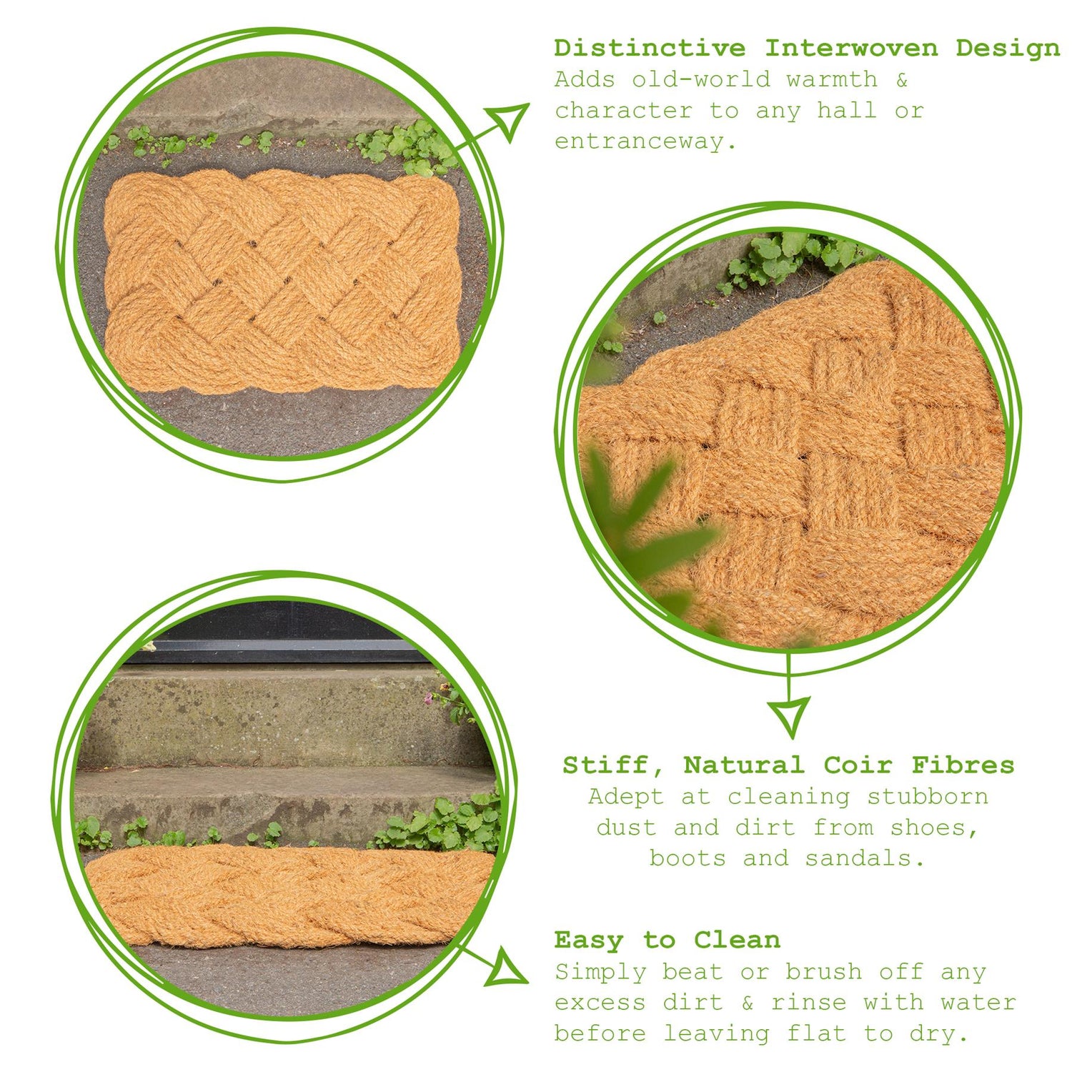 68cm x 43cm Natural Coir Knotted Door Mat