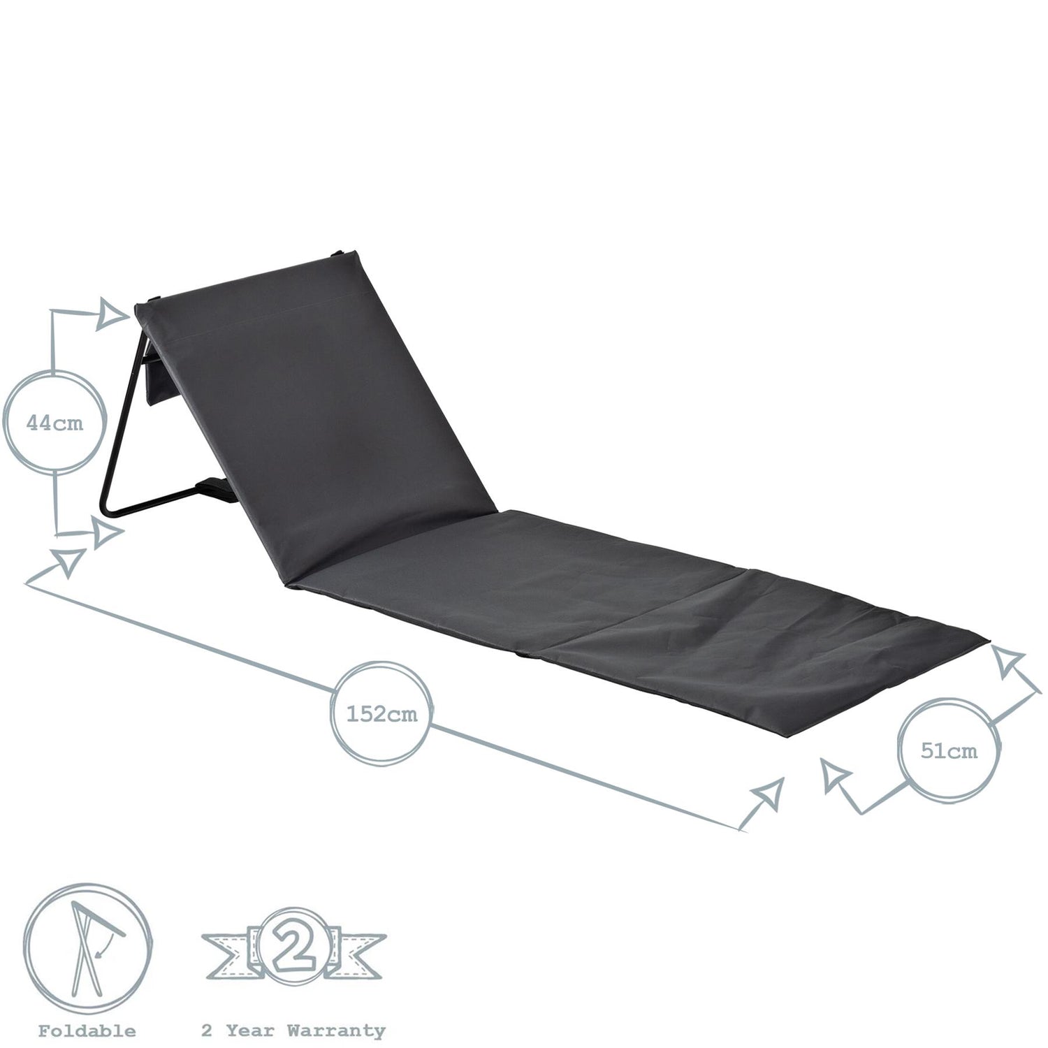 Harbour Housewares Folding Beach Lounger - Grey