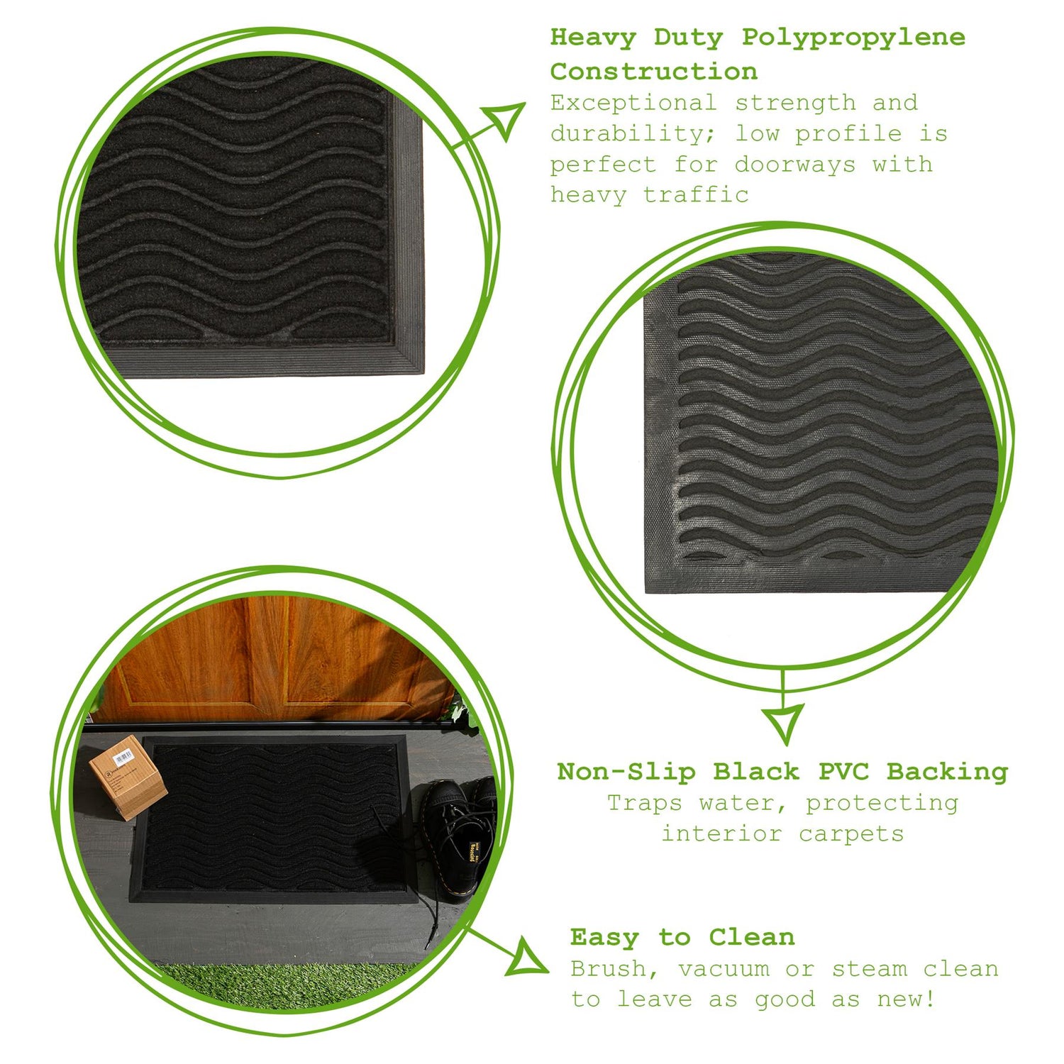 Heavy Duty Door Mat - 60 x 40cm - Black Waves