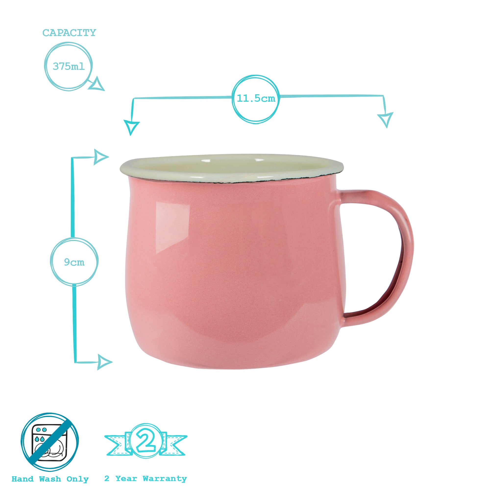 Coloured Enamel Belly Mug - 375ml - Pink/White