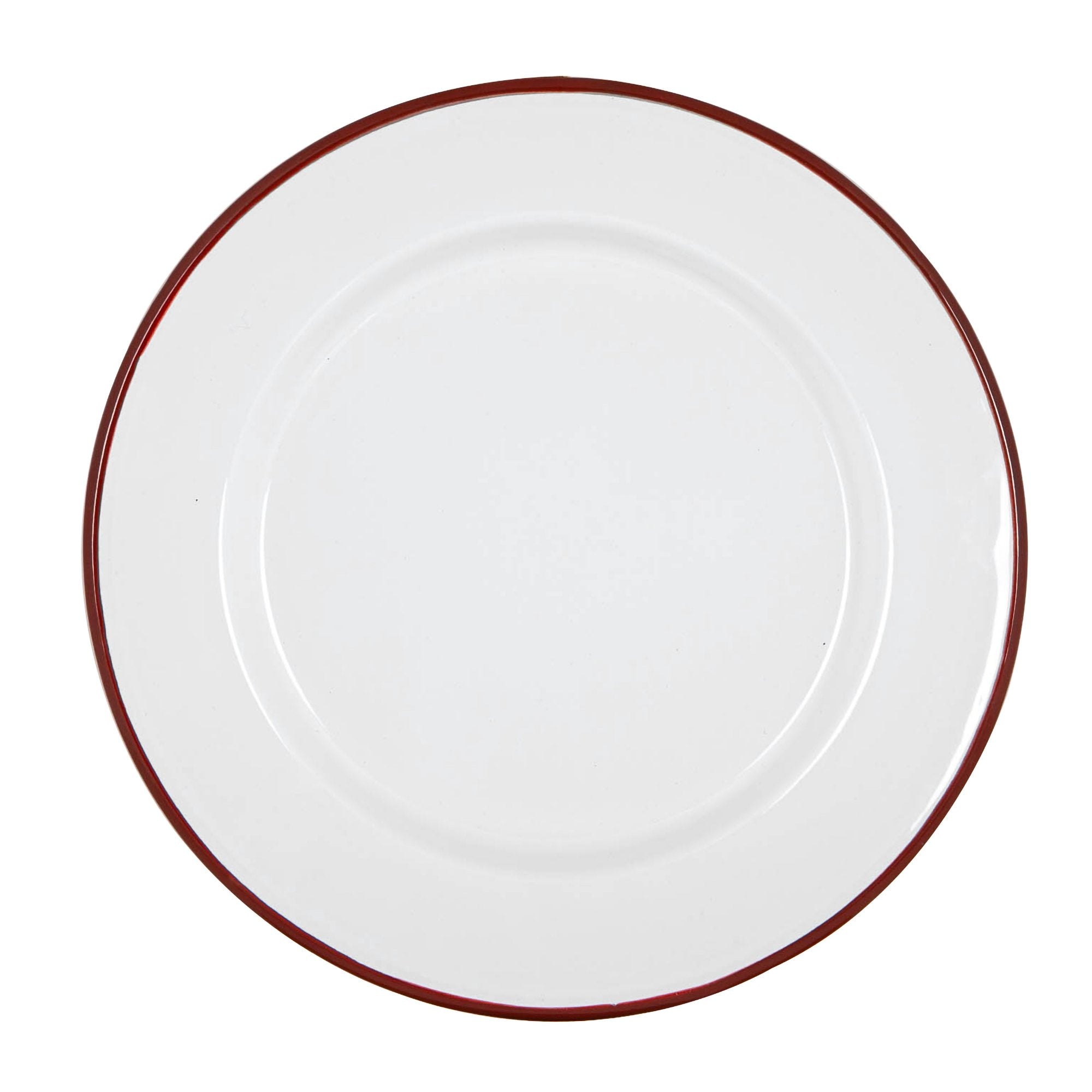 Argon Tableware White Enamel Dinner Plate - 25.5cm - Red