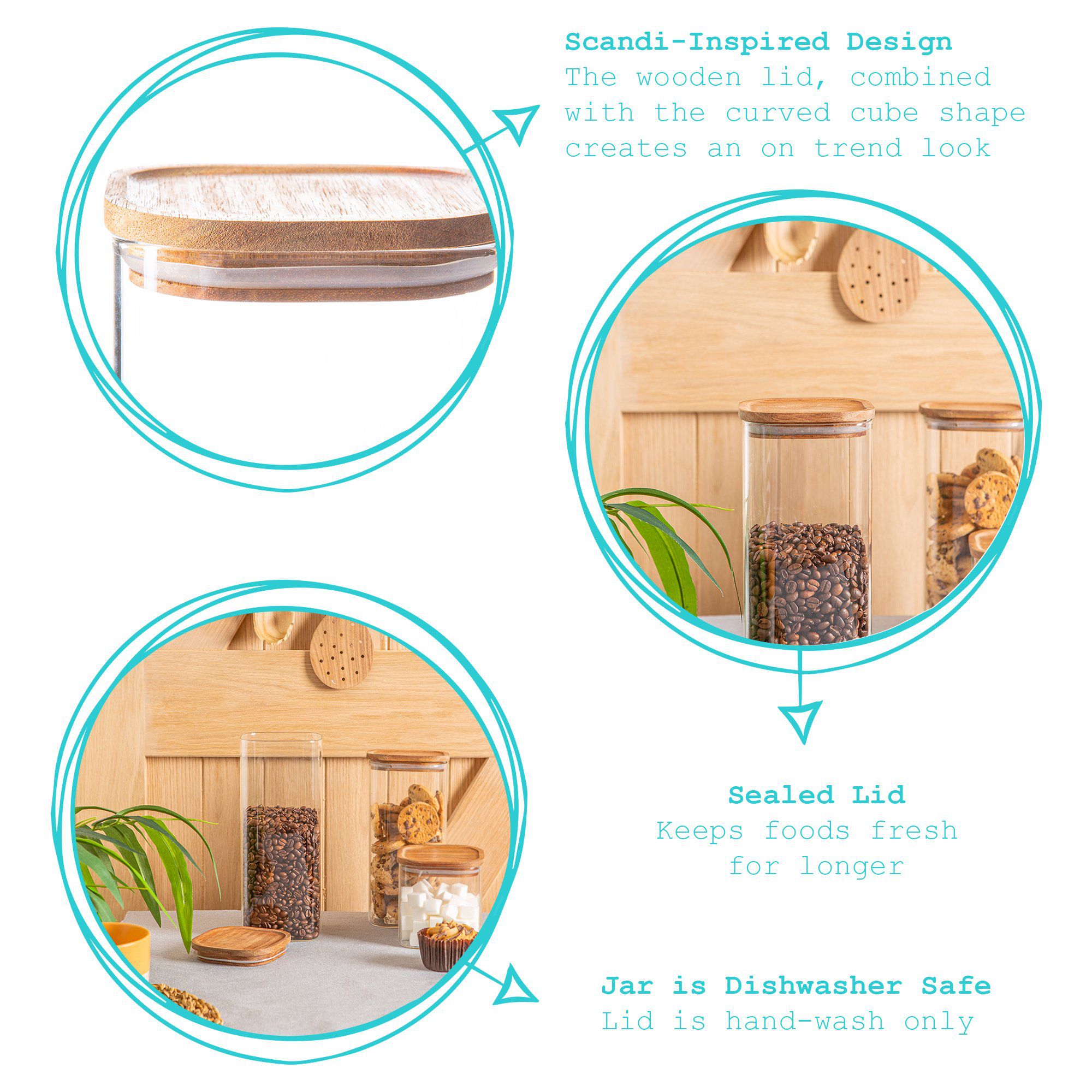 Square Glass Storage Jar with Wooden Lid - 1.9 Litre