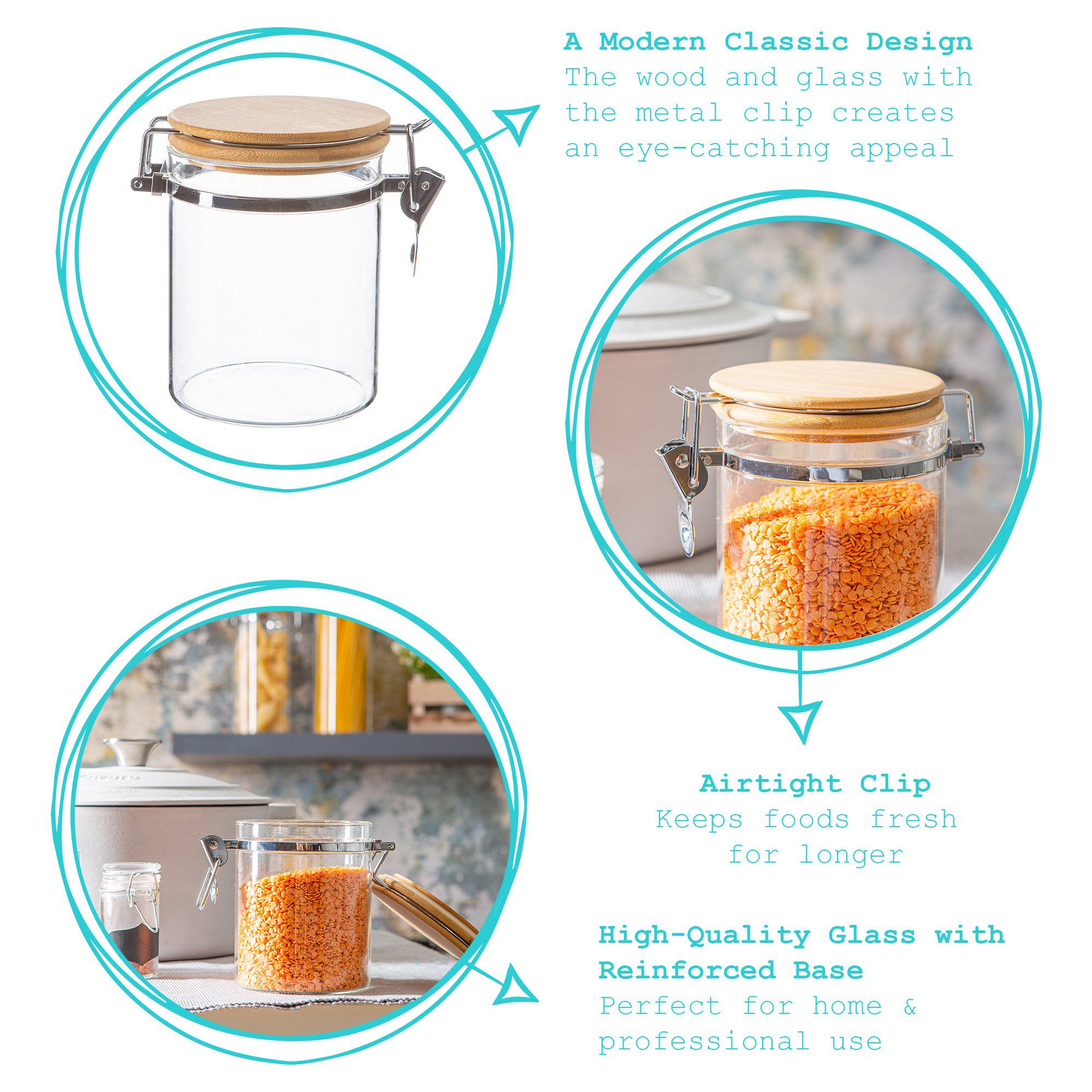 Glass Storage Jar with Wooden Clip Lid - 720ml