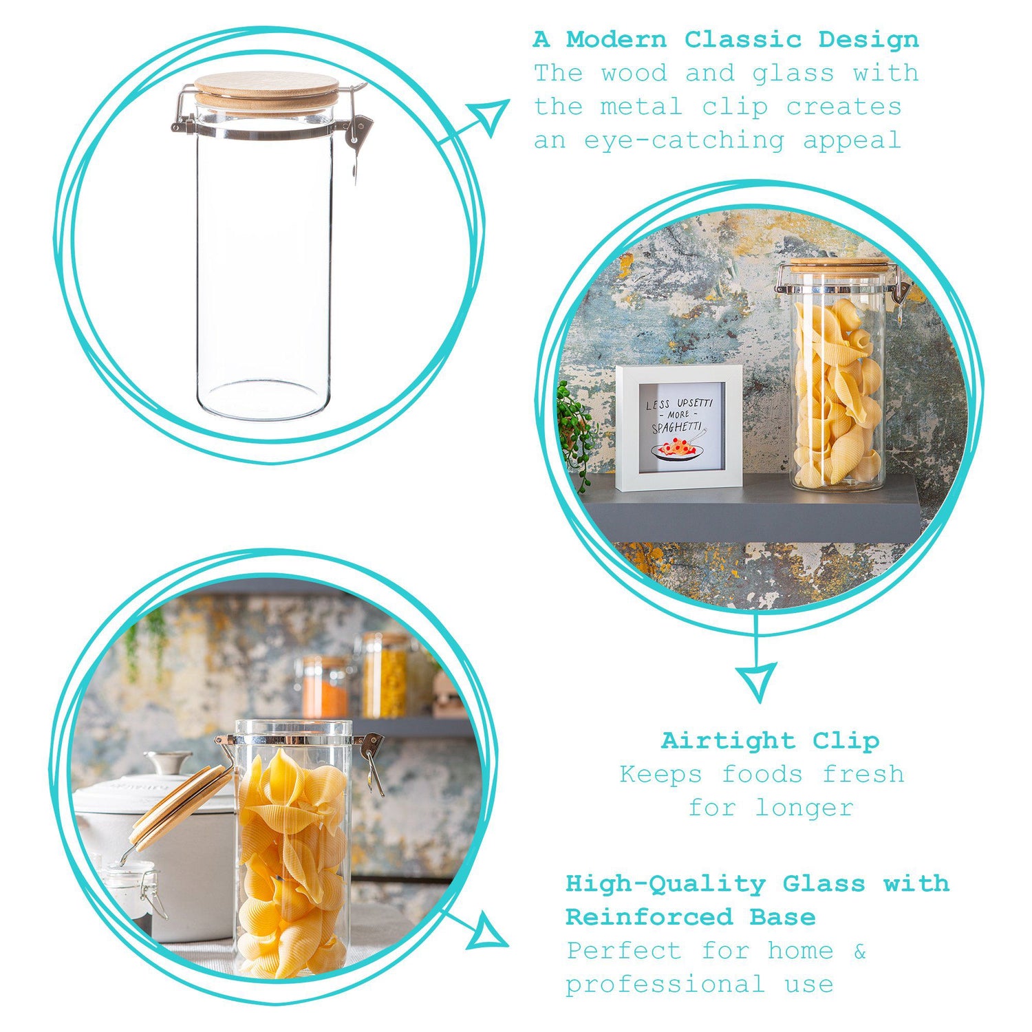 Glass Storage Jar with Wooden Clip Lid - 1.4 Litre