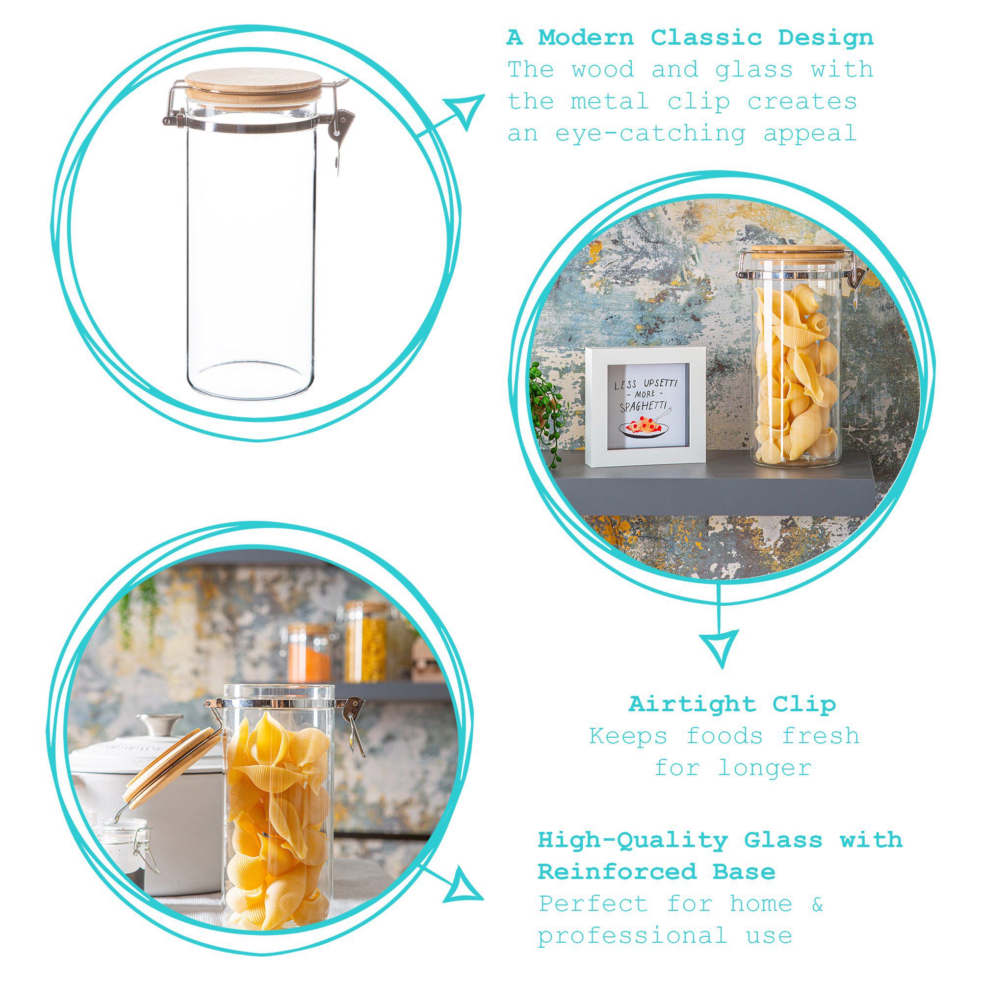 Glass Storage Jar with Wooden Clip Lid - 1.4 Litre
