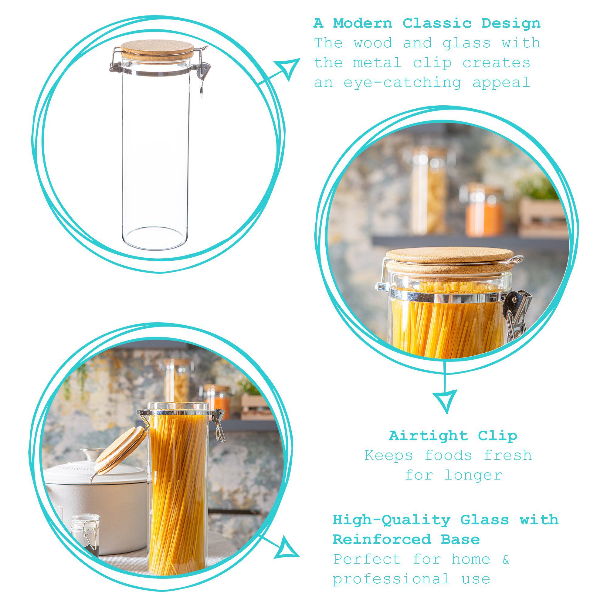 Glass Storage Jar with Wooden Clip Lid - 1.75 Litre