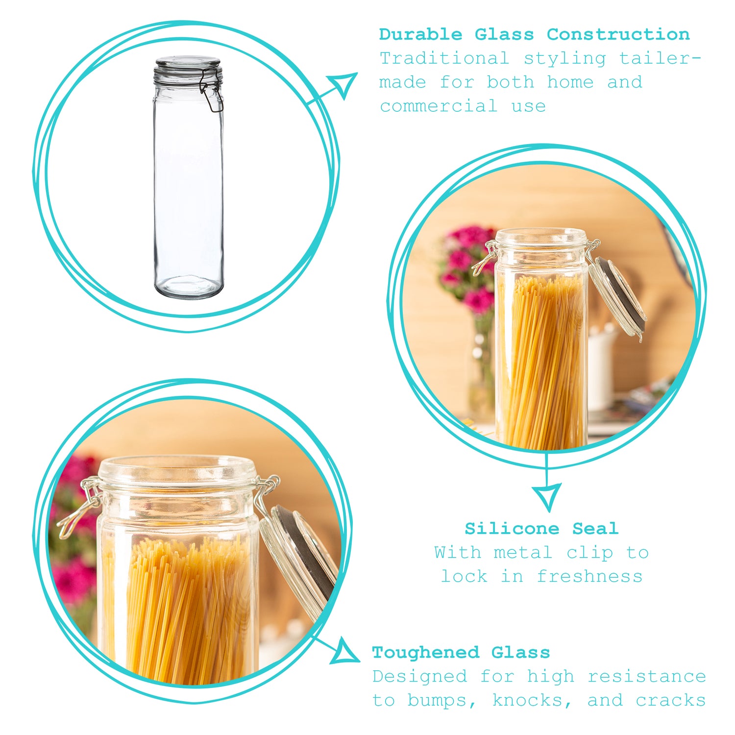 Argon Tableware Glass Spaghetti Jar - 2 Litre - Black Seal