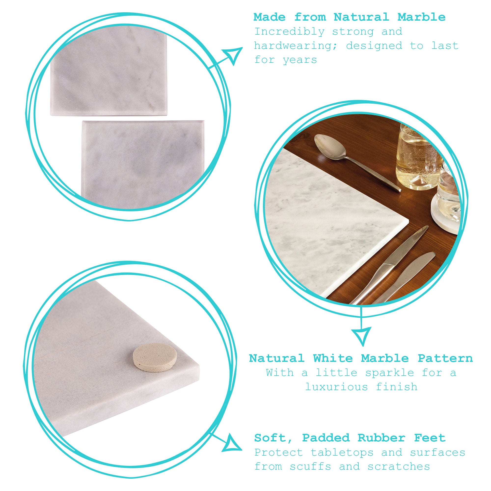 Argon Tableware White Rectangular Marble Chopping Board