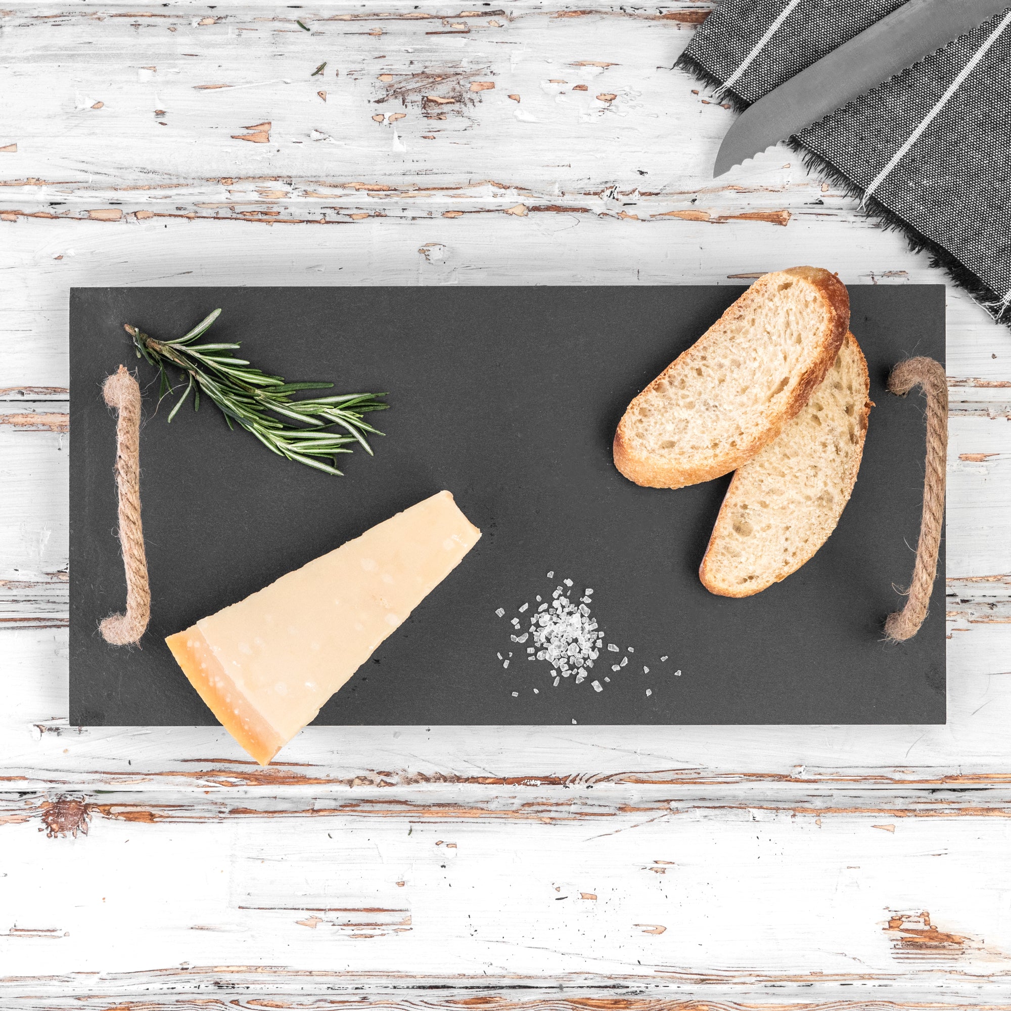 Argon Tableware Slate Serving Tray with Vintage Rope Handles