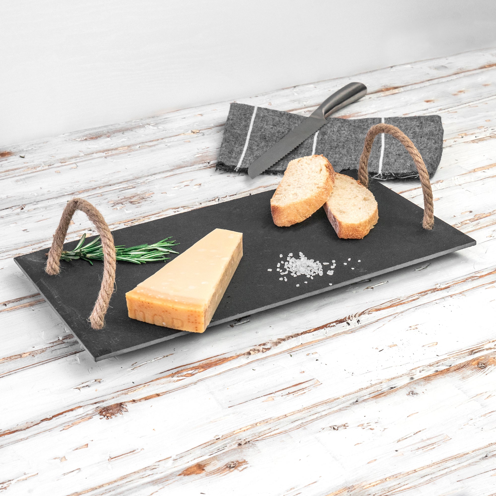 Argon Tableware Slate Serving Tray with Vintage Rope Handles