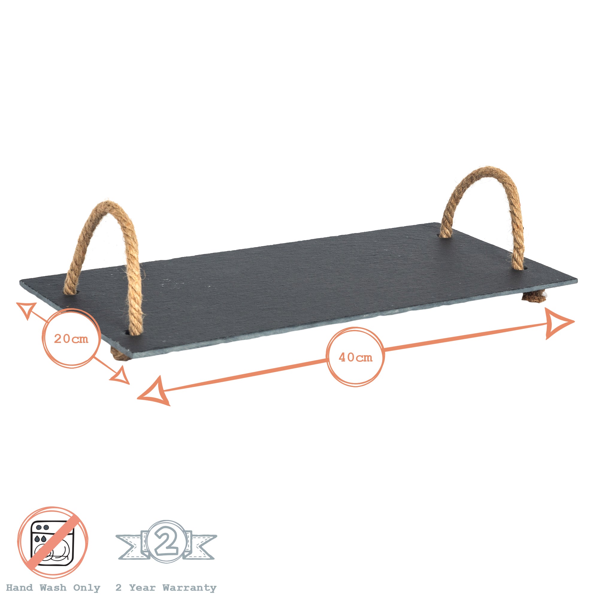 Argon Tableware Slate Serving Tray with Vintage Rope Handles