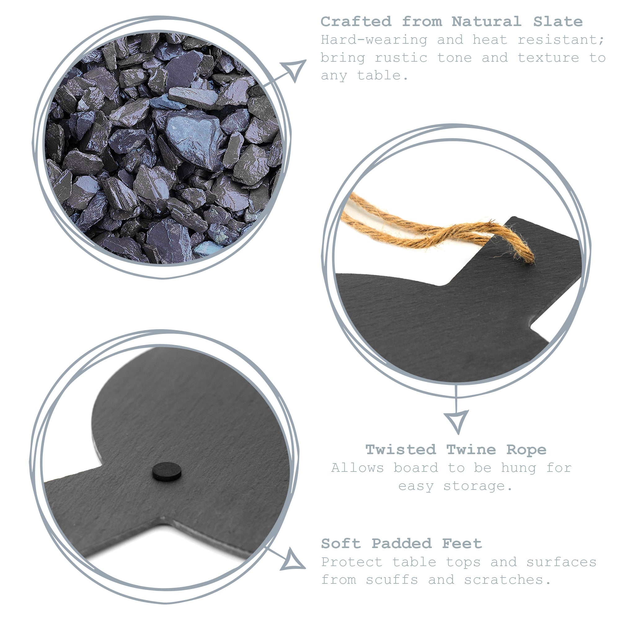 Argon Tableware Rustic Slate Pizza Serving Platter with Rope