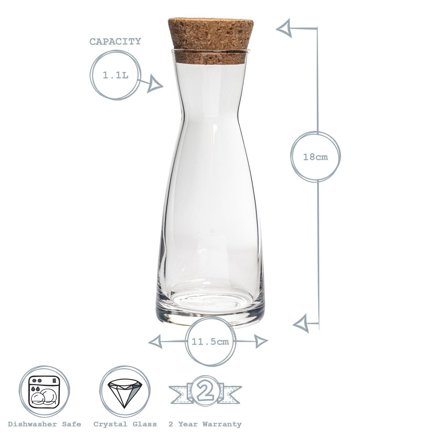 Bormioli Rocco Ypsilon Glass Water Carafe Decanter Jug with Lid - 1080ml