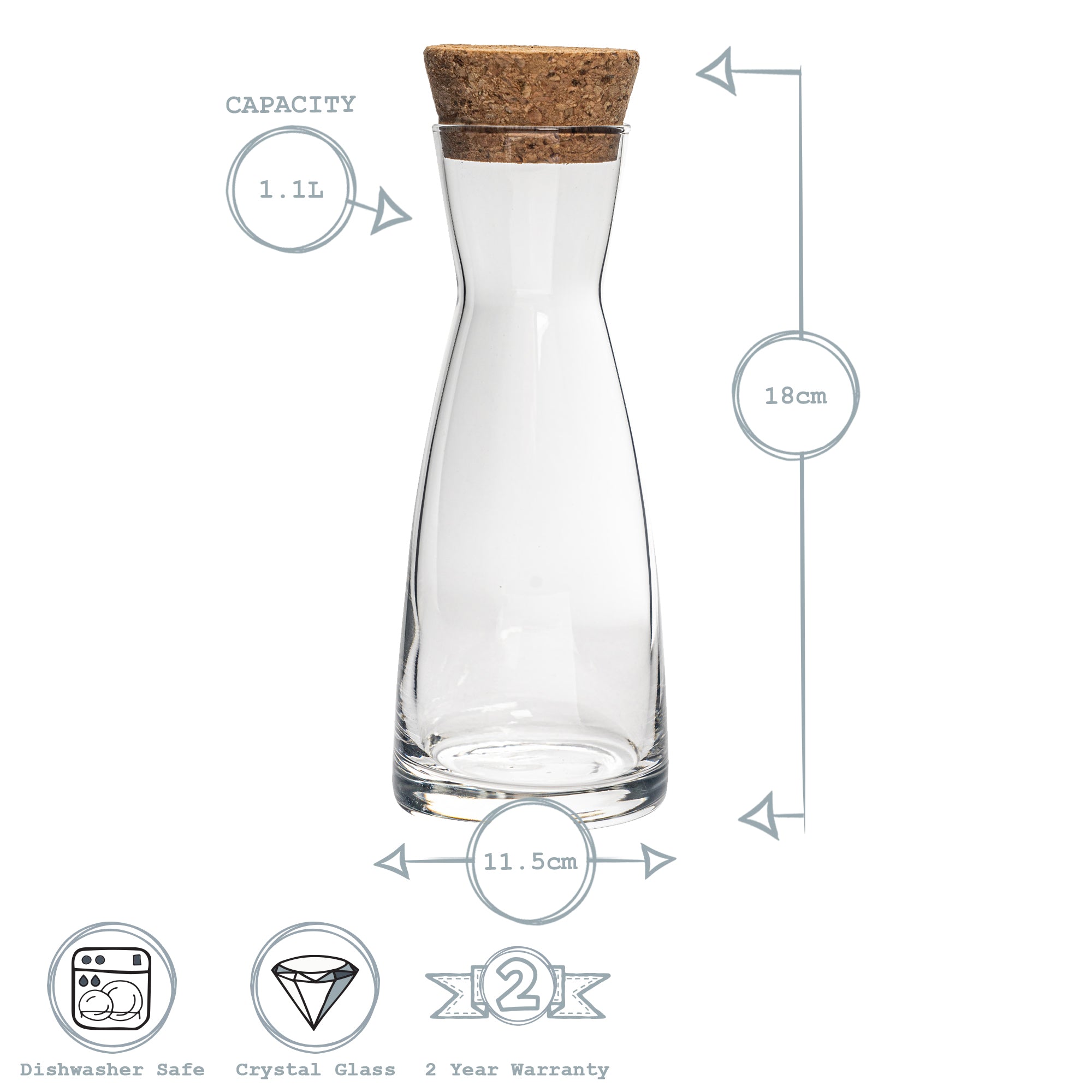 Bormioli Rocco Ypsilon Glass Water Carafe Decanter Jug with Lid - 1080ml