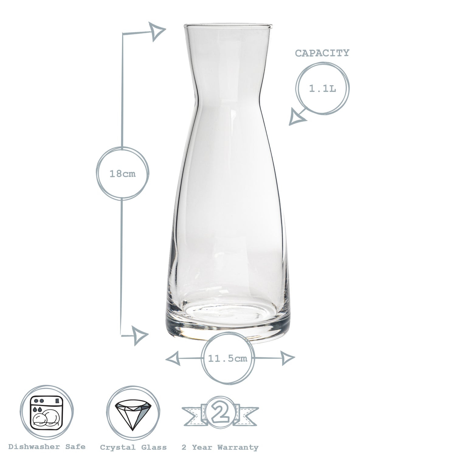 Bormioli Rocco Ypsilon Glass Water Carafe Decanter Jug - 1080ml