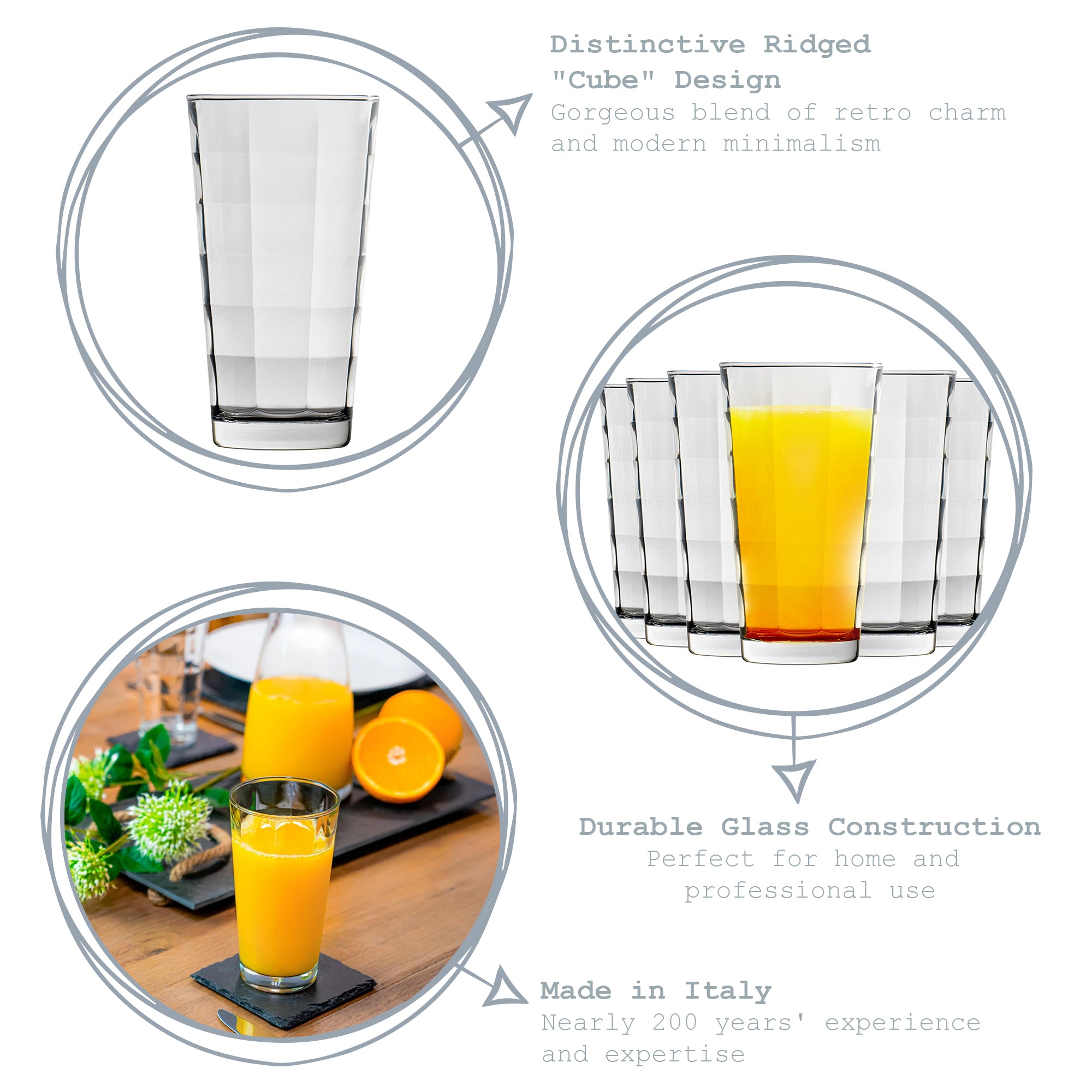 Bormioli Rocco Cube Highball Cocktail Glasses - 365ml