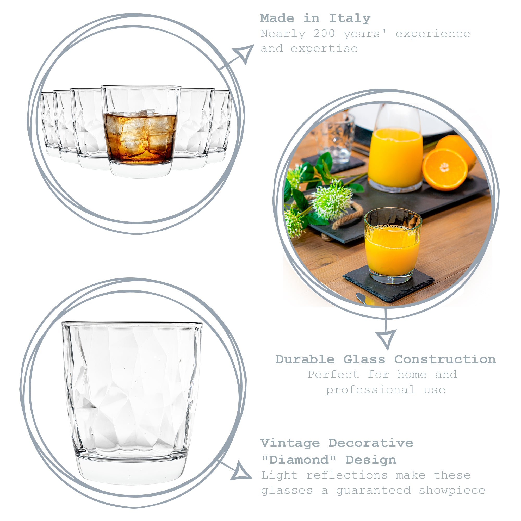 Bormioli Rocco Diamond Glass Whiskey Tumbler - 300ml
