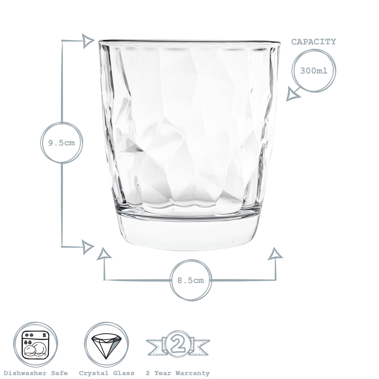 Bormioli Rocco Diamond Glass Whiskey Tumbler - 300ml