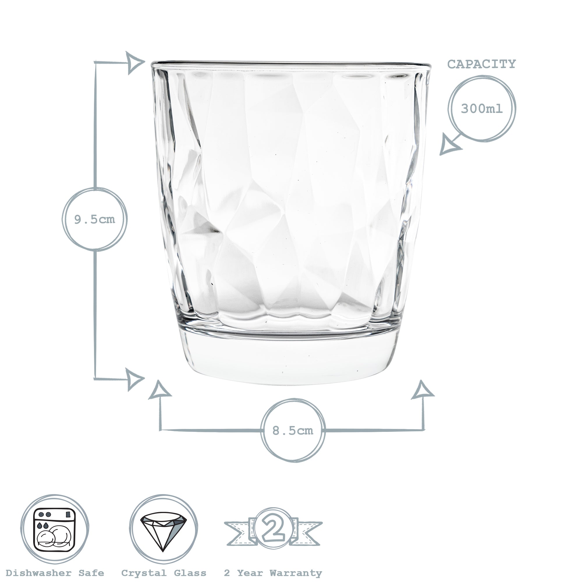 Bormioli Rocco Diamond Glass Whiskey Tumbler - 300ml