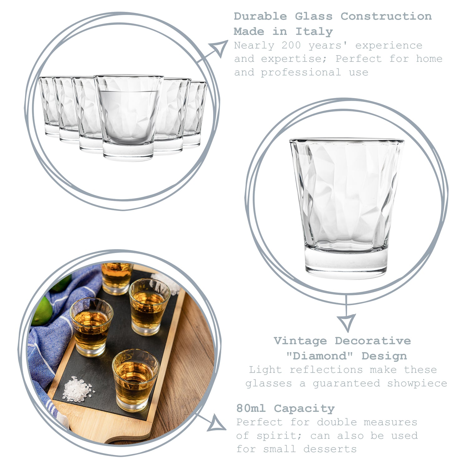 Bormioli Rocco Diamond Dimpled Shot Glass - 80ml