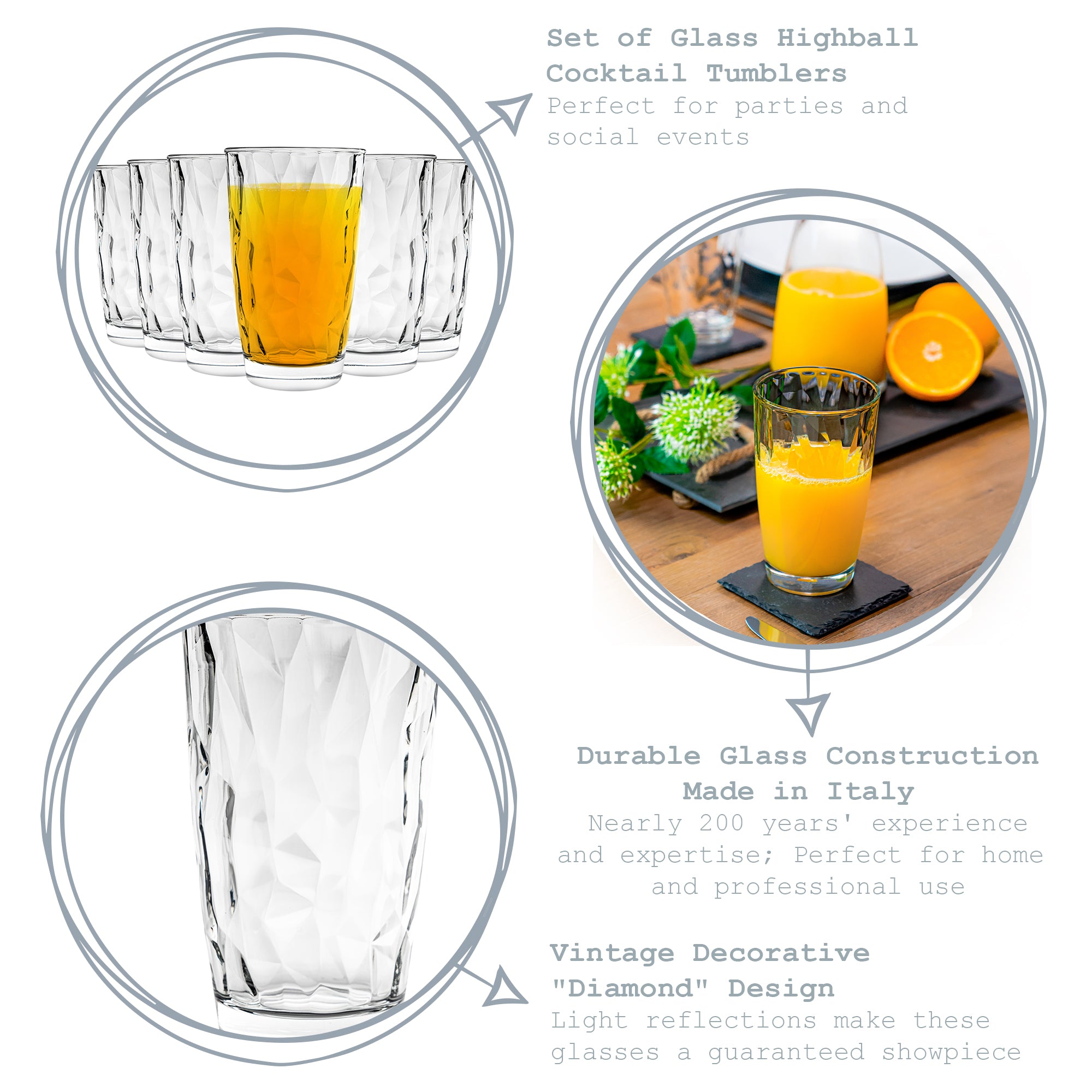 Bormioli Rocco Diamond Highball Glass - 470ml