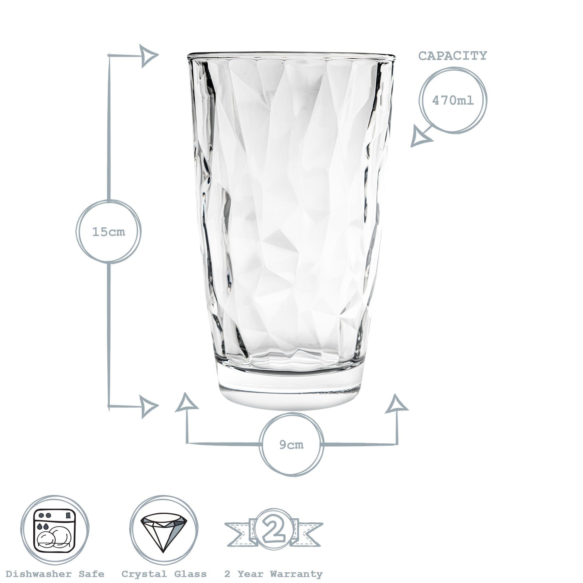 Bormioli Rocco Diamond Highball Glass - 470ml