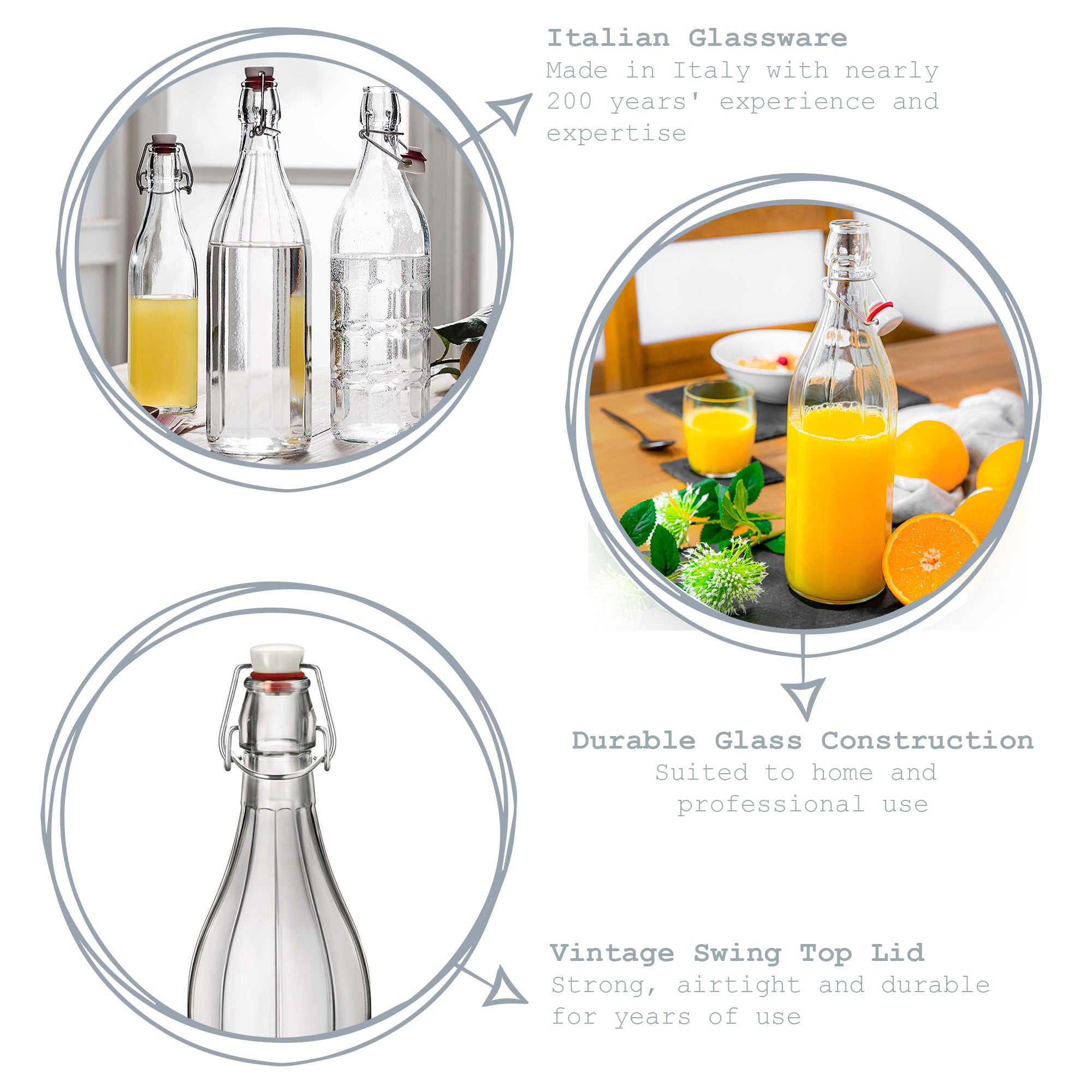 Bormioli Rocco Oxford 1L Wine Water Table Serving Swing Top Bottle