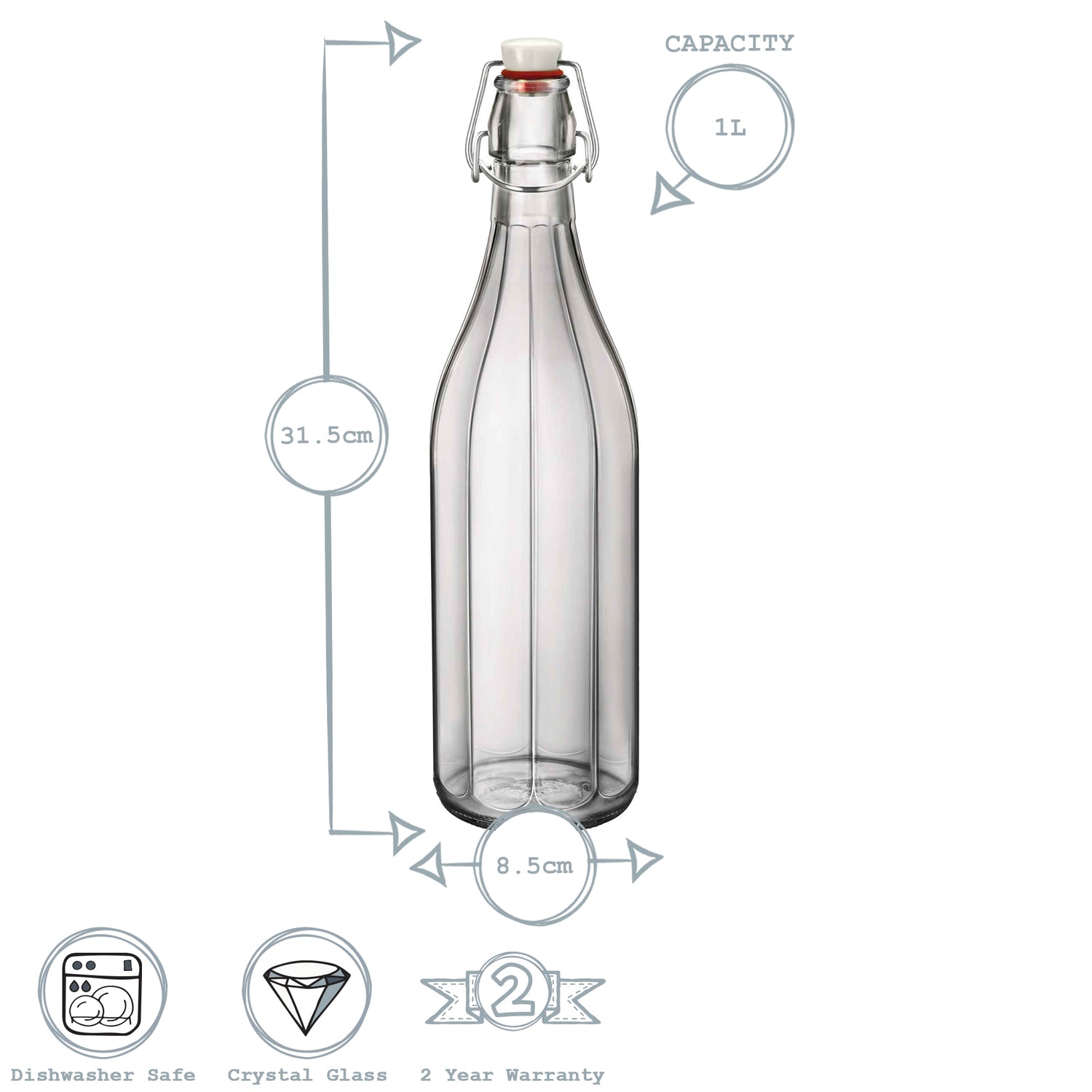 Bormioli Rocco Oxford 1L Wine Water Table Serving Swing Top Bottle