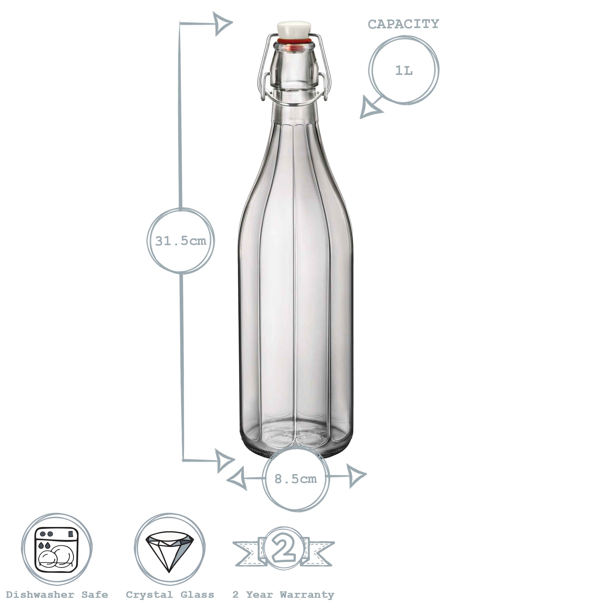 Bormioli Rocco Oxford 1L Wine Water Table Serving Swing Top Bottle