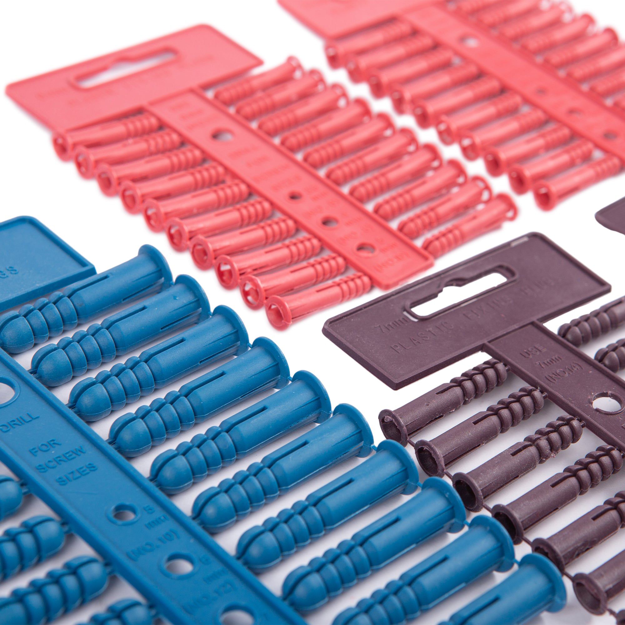 100pc Multicolour Plastic Wall Anchors Set - 3 Sizes