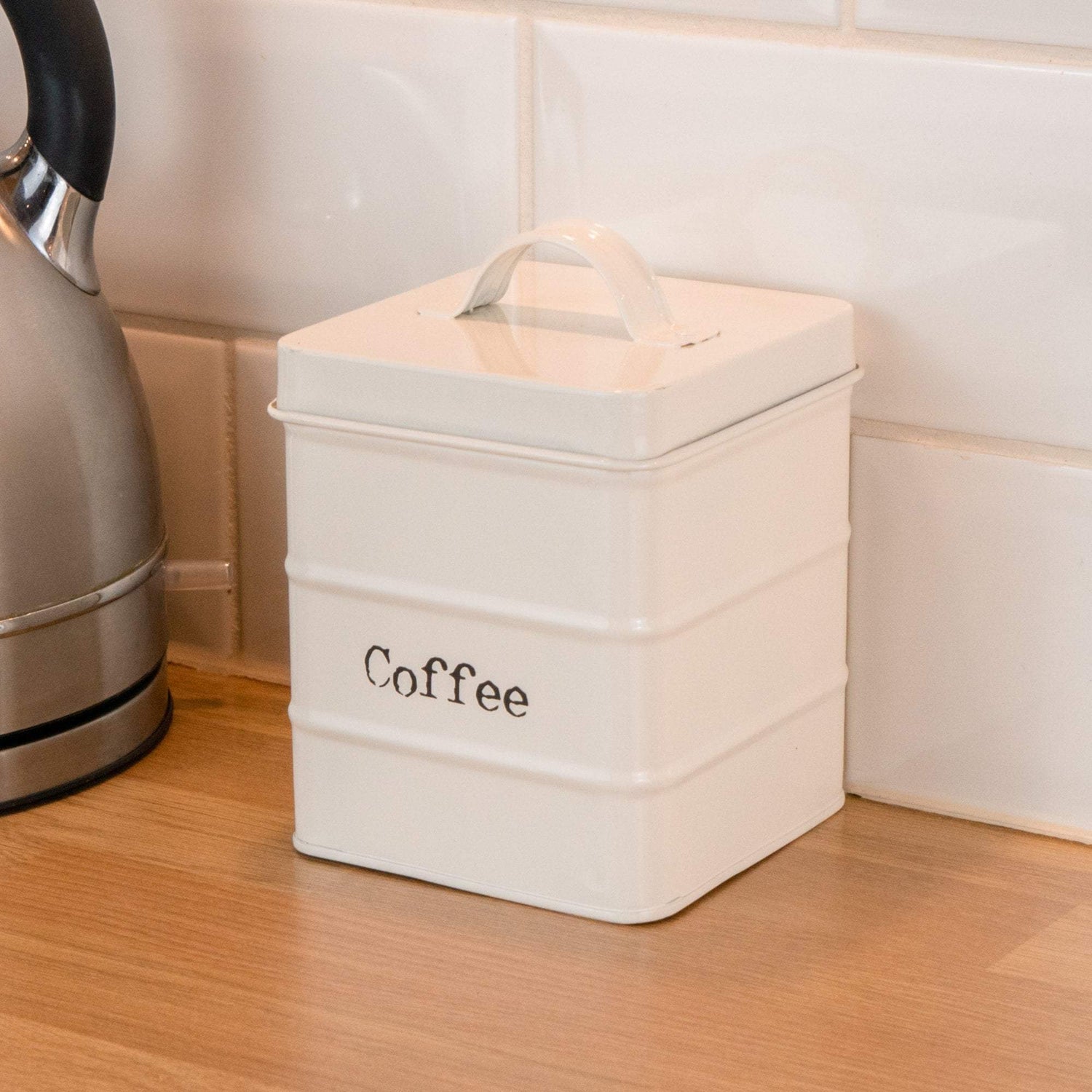 Harbour Housewares Vintage Metal Coffee Canister - Cream