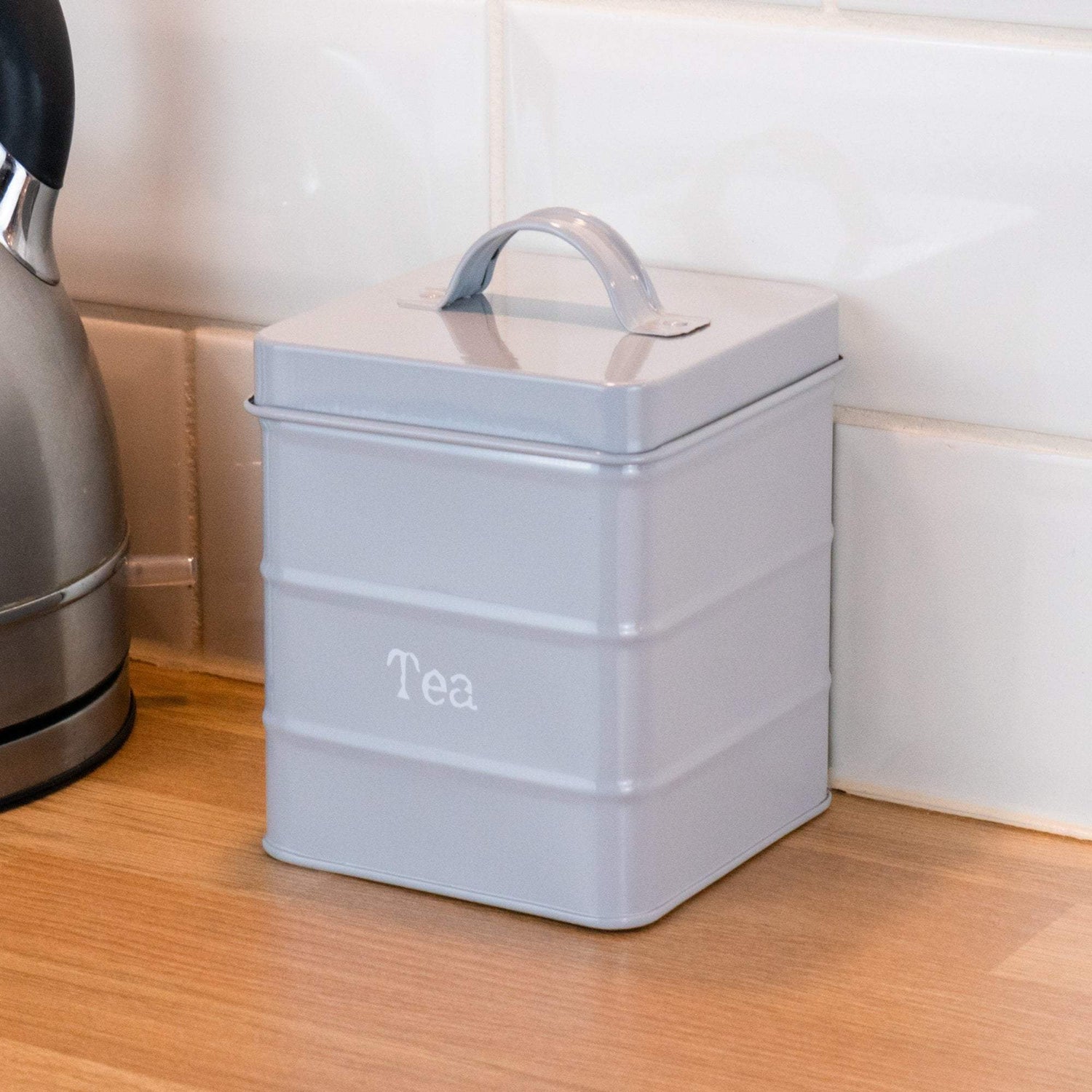 Harbour Housewares Vintage Style Metal Kitchen Tea Canister - Grey - 2L