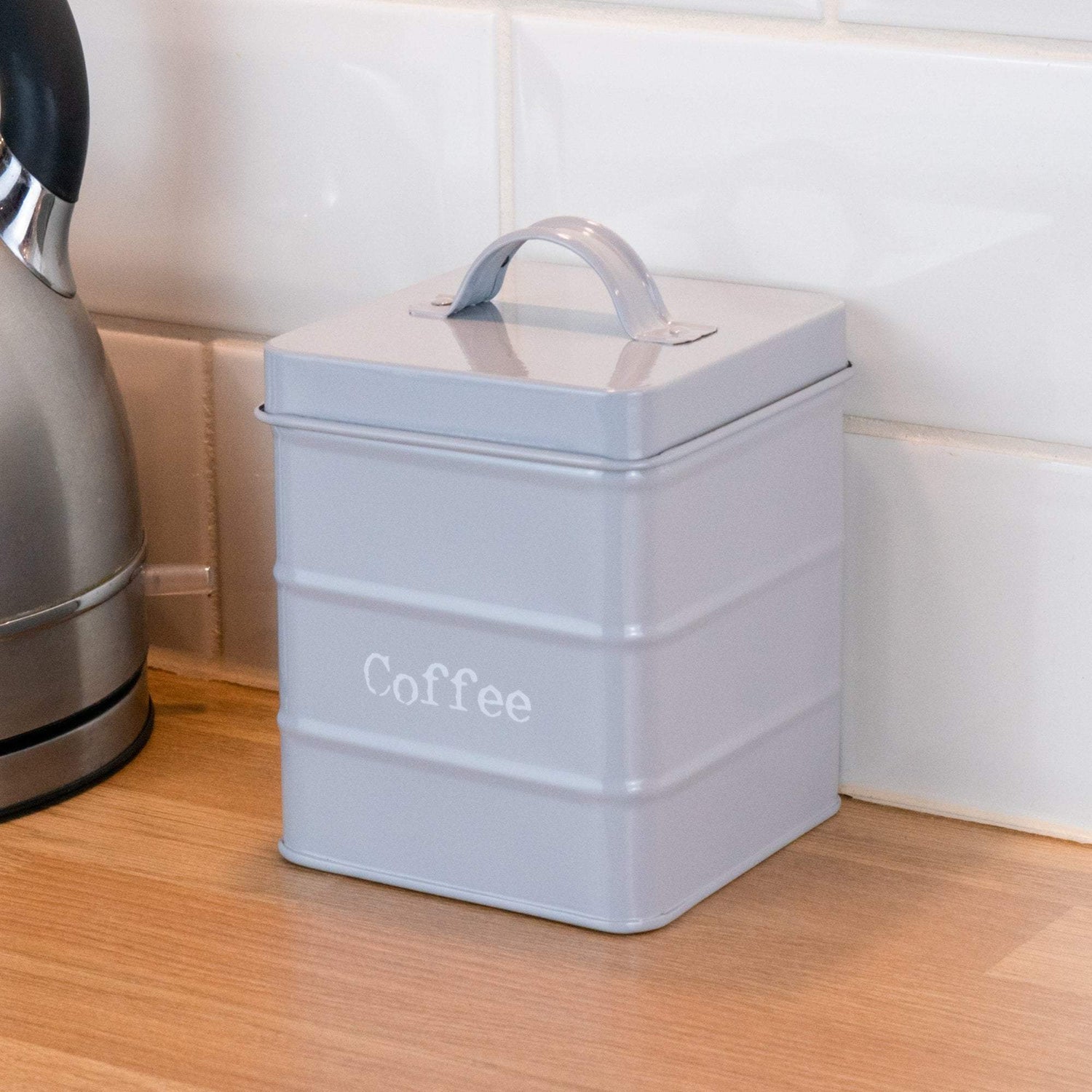 Harbour Housewares Vintage Style Metal Kitchen Coffee Canister - Grey - 2L