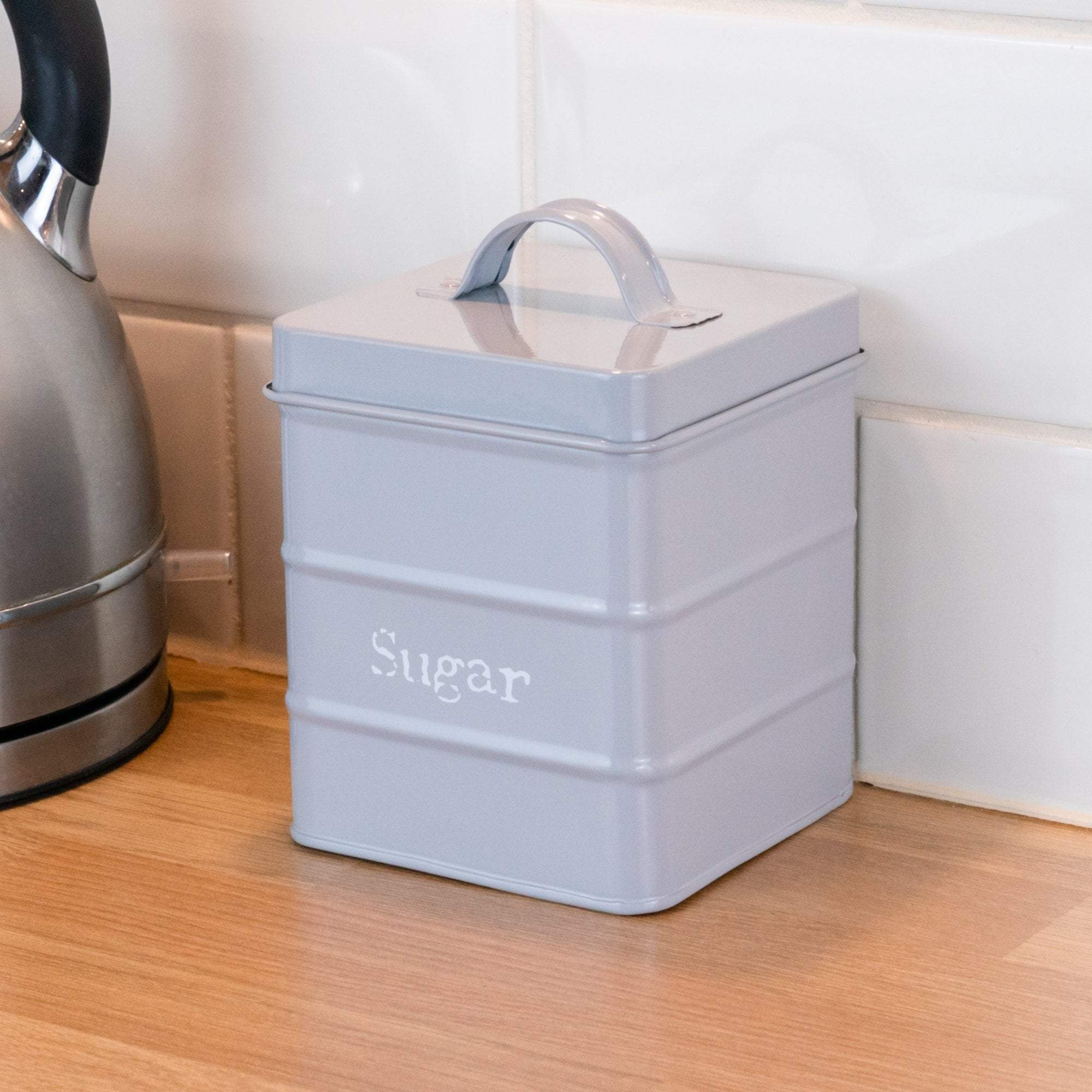 Harbour Housewares Vintage Style Metal Kitchen Sugar Canister - Grey - 2L