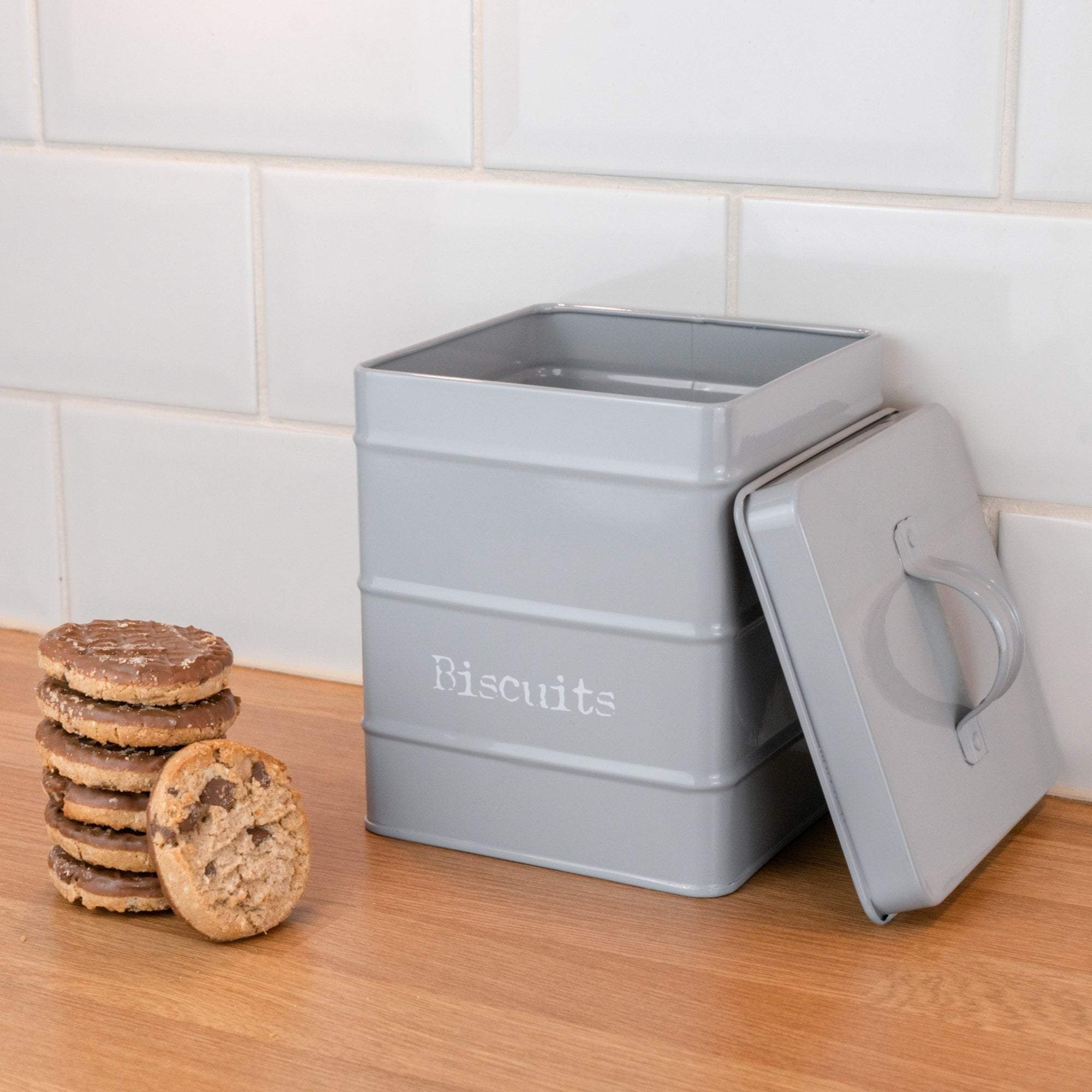 Harbour Housewares Vintage Style Metal Kitchen Biscuit Tin - Grey - 3L