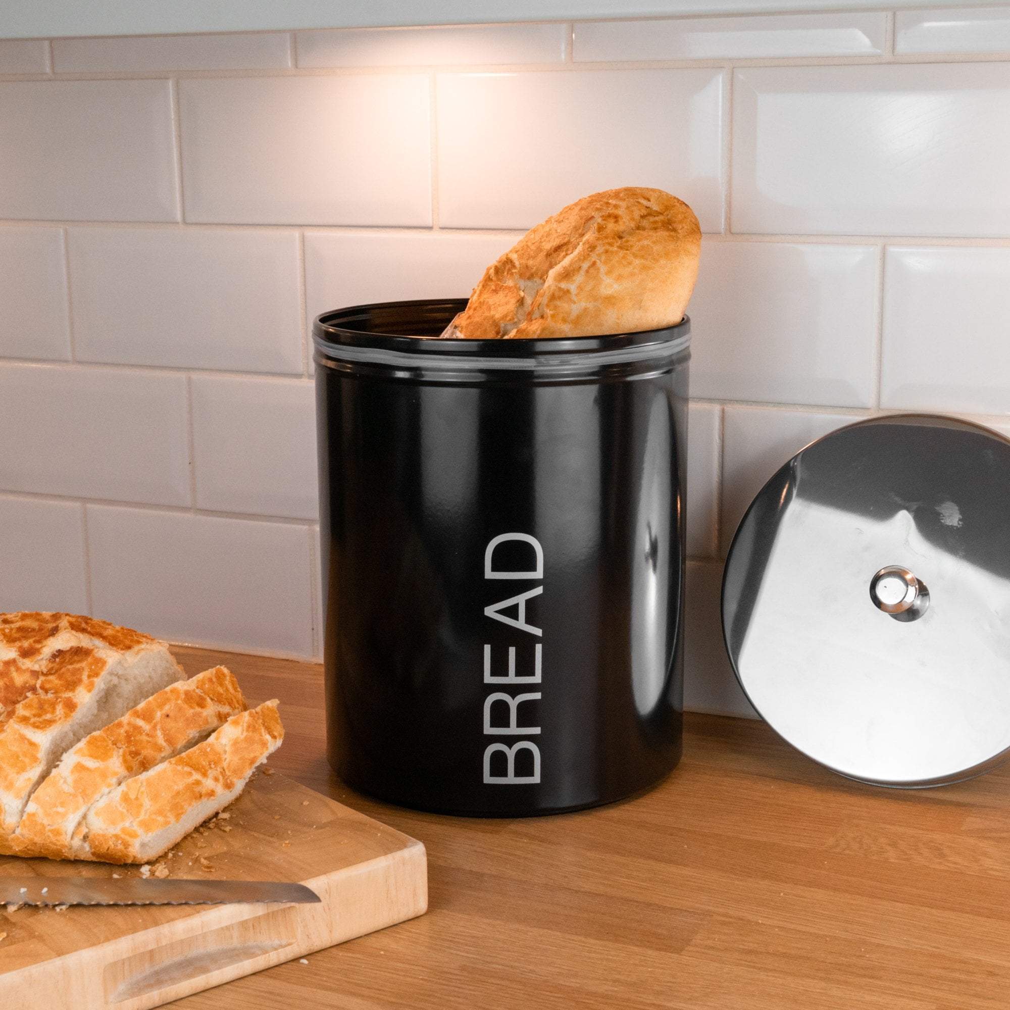 Harbour Housewares Metal Bread Bin - Black