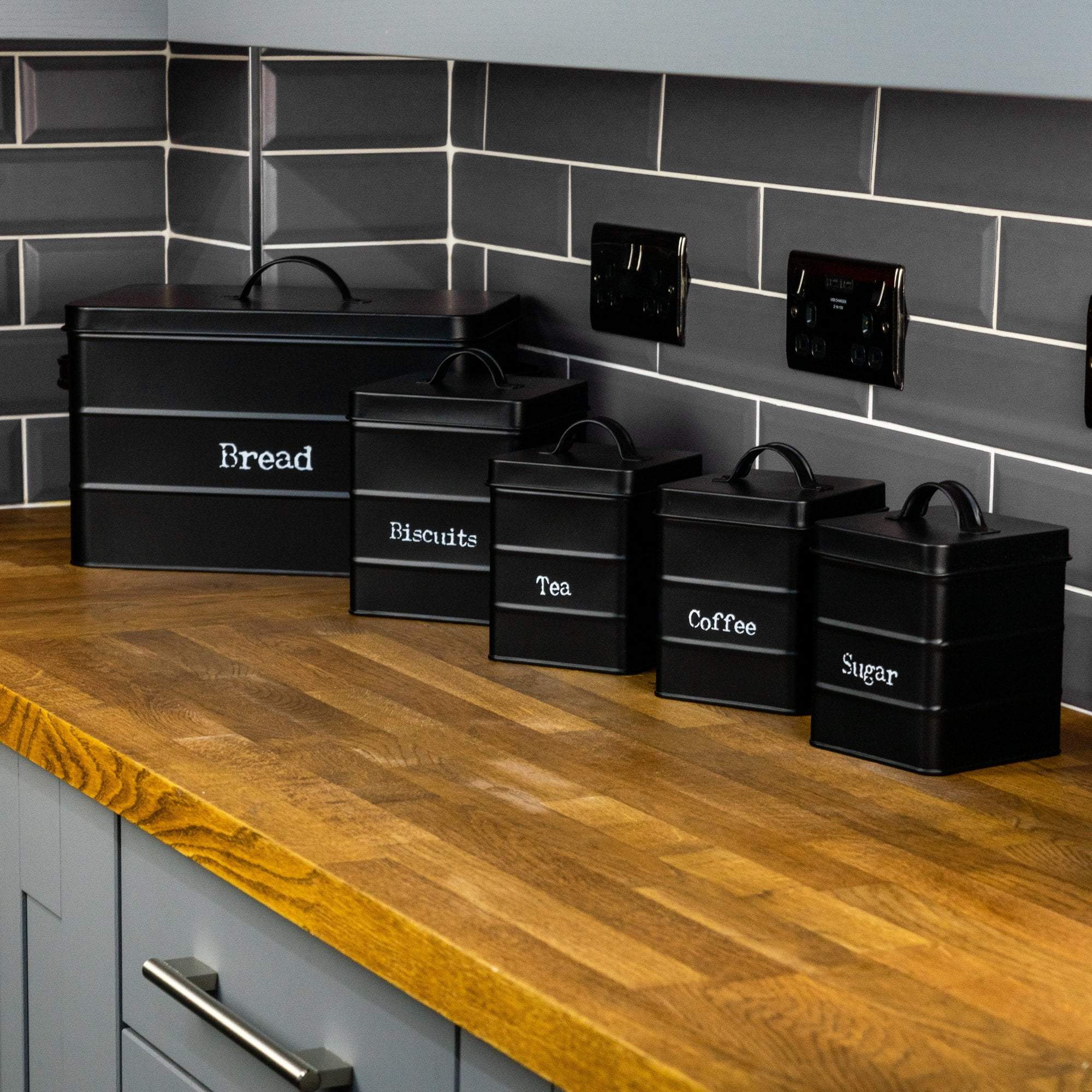 Harbour Housewares Vintage Metal Kitchen Canisters - Black