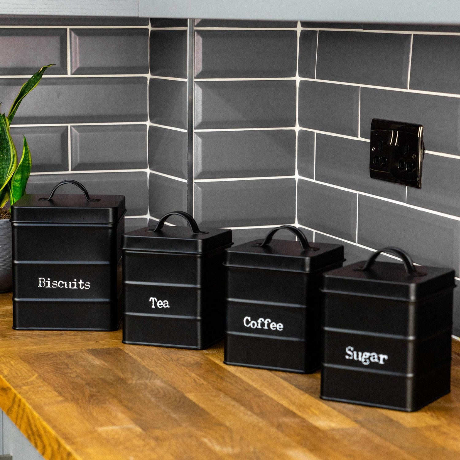 Harbour Housewares Vintage Metal Kitchen Canisters - Black