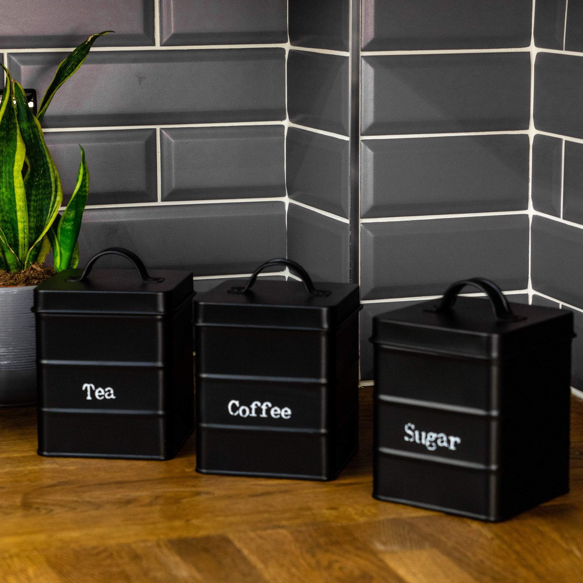Harbour Housewares Vintage Metal Kitchen Canisters - Black