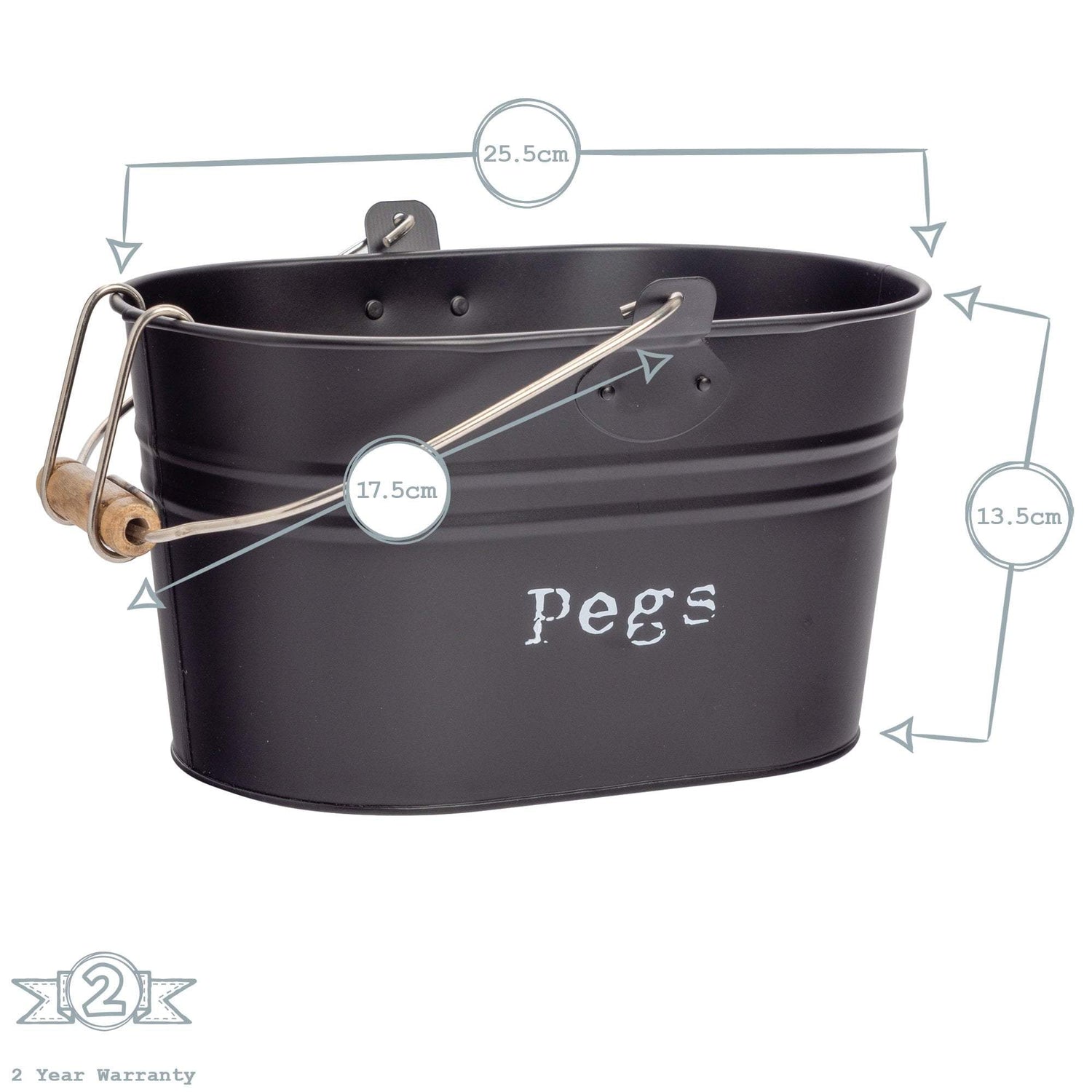 Harbour Housewares Vintage Metal Clothes Peg Bucket - Black