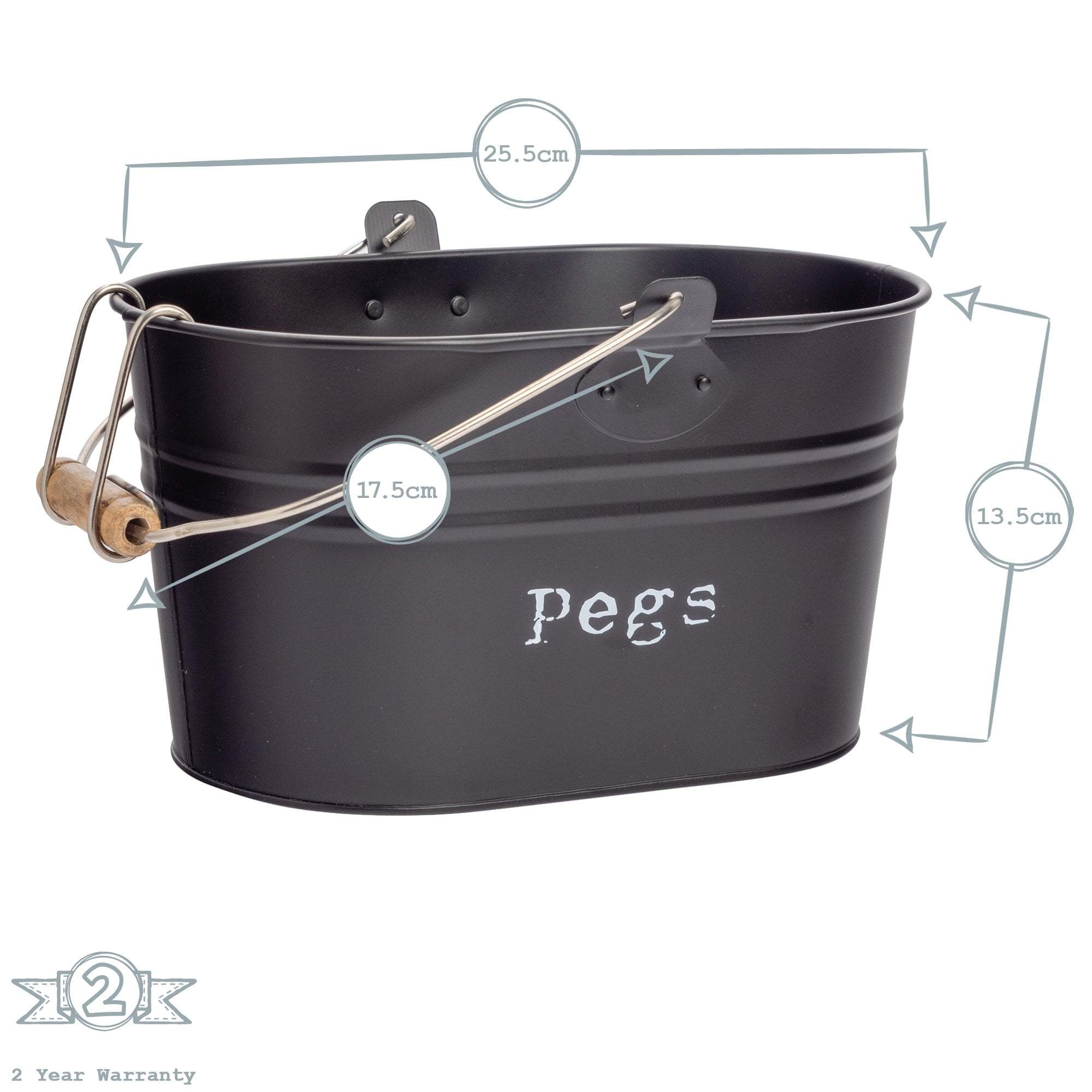 Harbour Housewares Vintage Metal Clothes Peg Bucket - Black