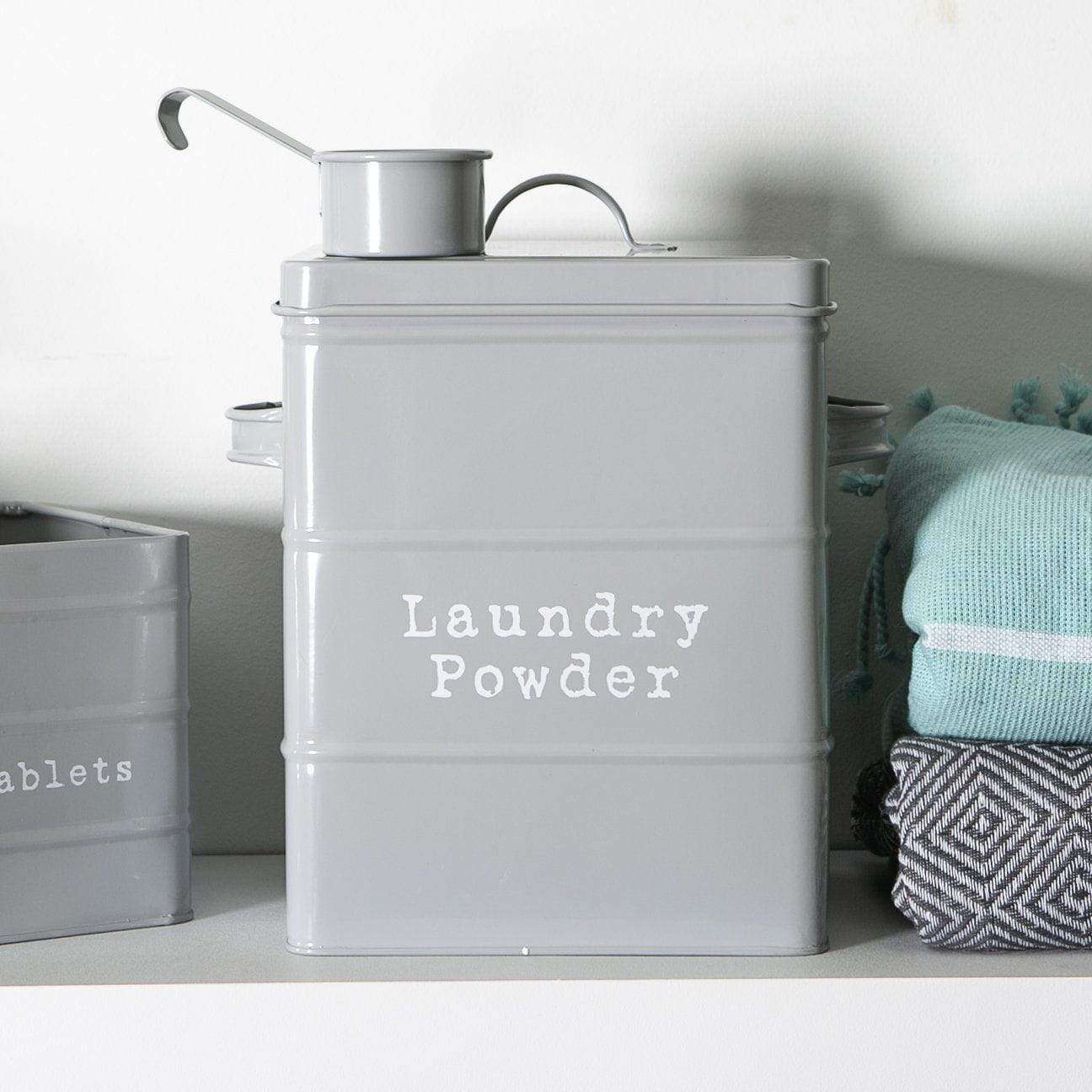 Vintage Metal Washing Powder Storage Tin - Grey