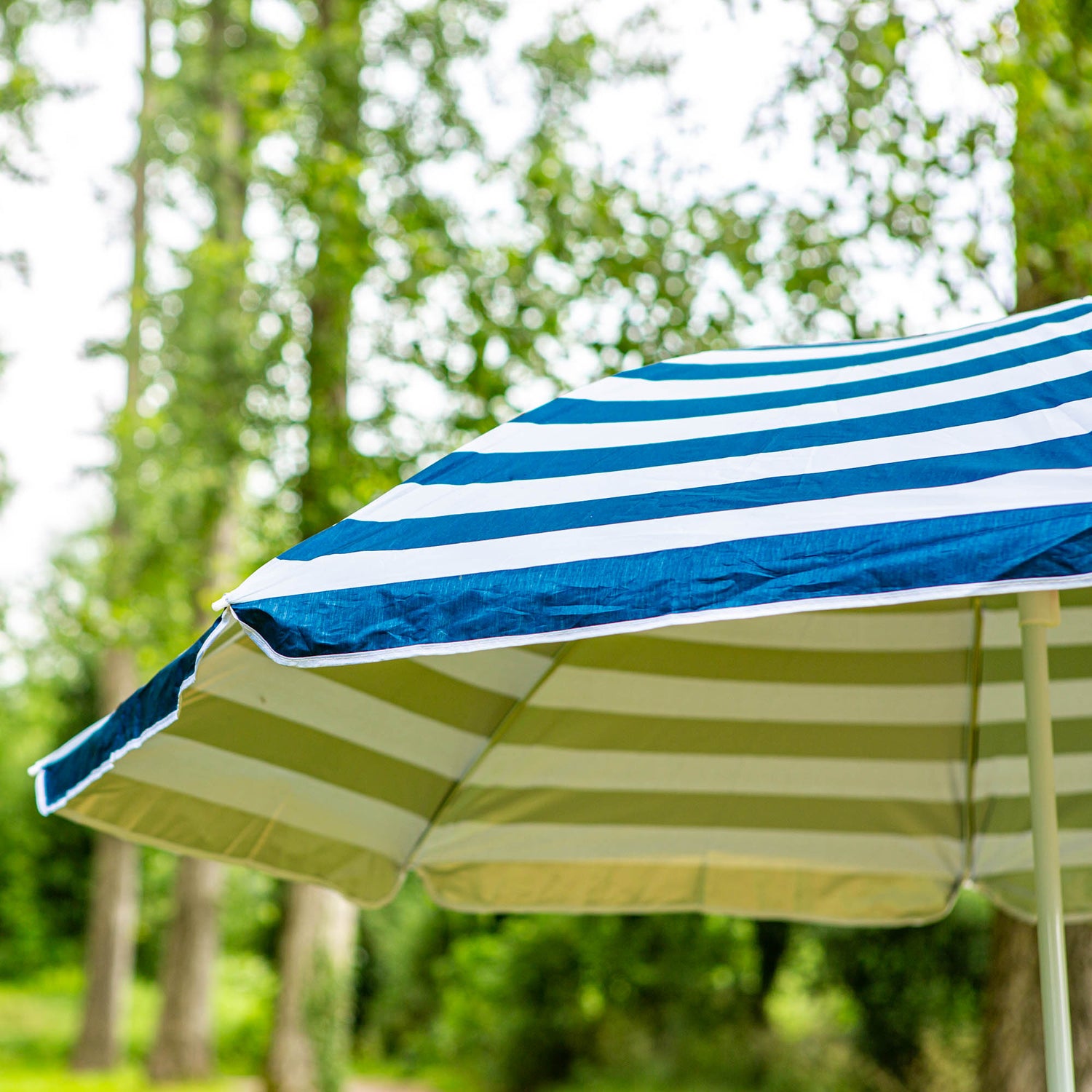 Metal Beach Parasol - 1.74 x 1.93m - Blue Stripe