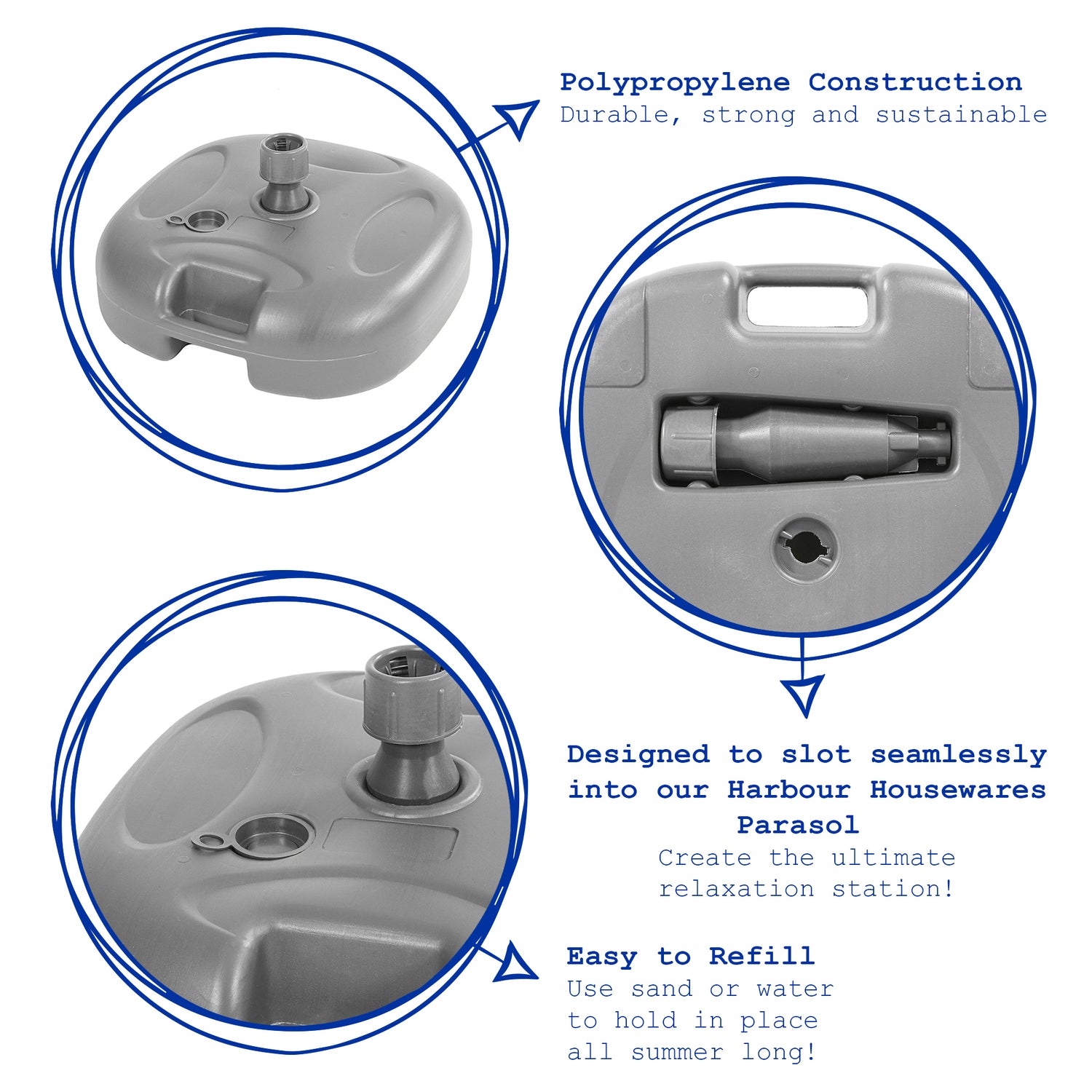 Plastic Fillable Parasol Base - 20 Litre - Grey