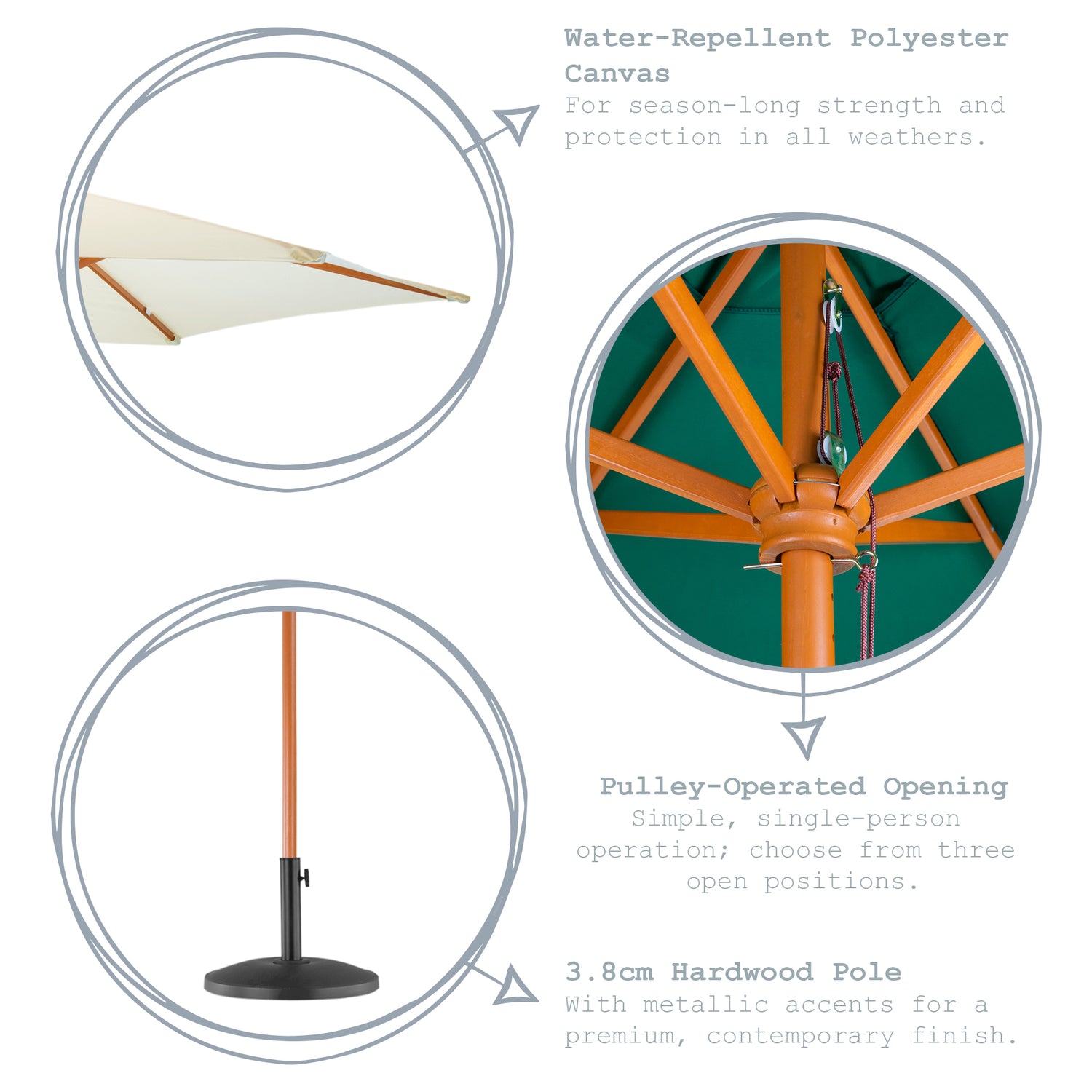 Harbour Housewares Garden Parasol - Wooden Frame