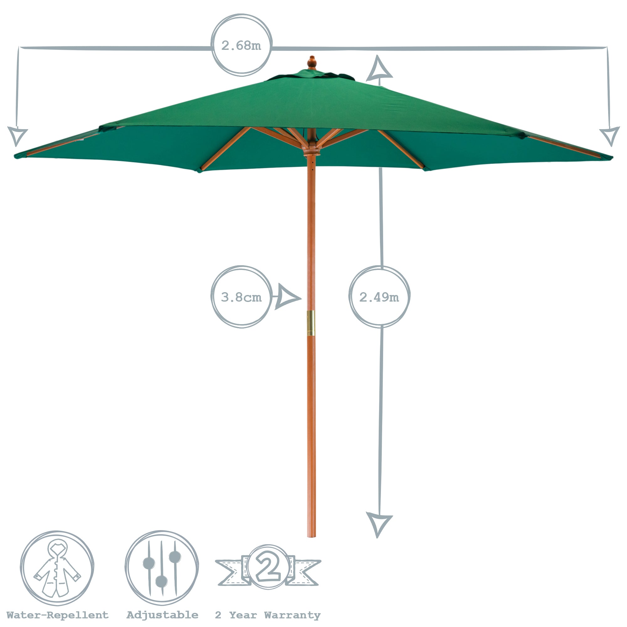 Harbour Housewares Garden Parasol - Wooden Frame