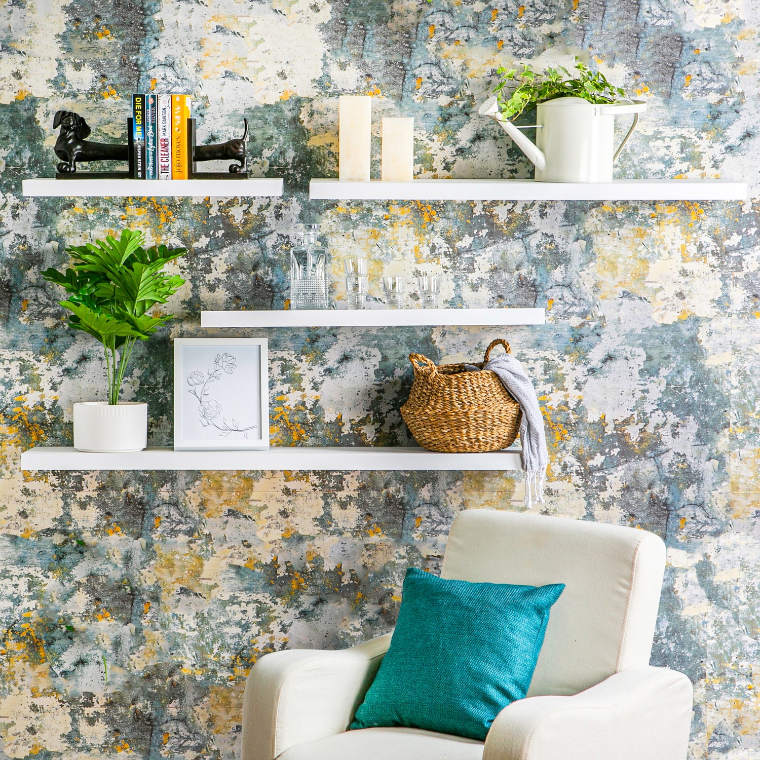 Harbour Housewares Medium Rectangular Wooden Floating Wall Shelf - 60cm - White