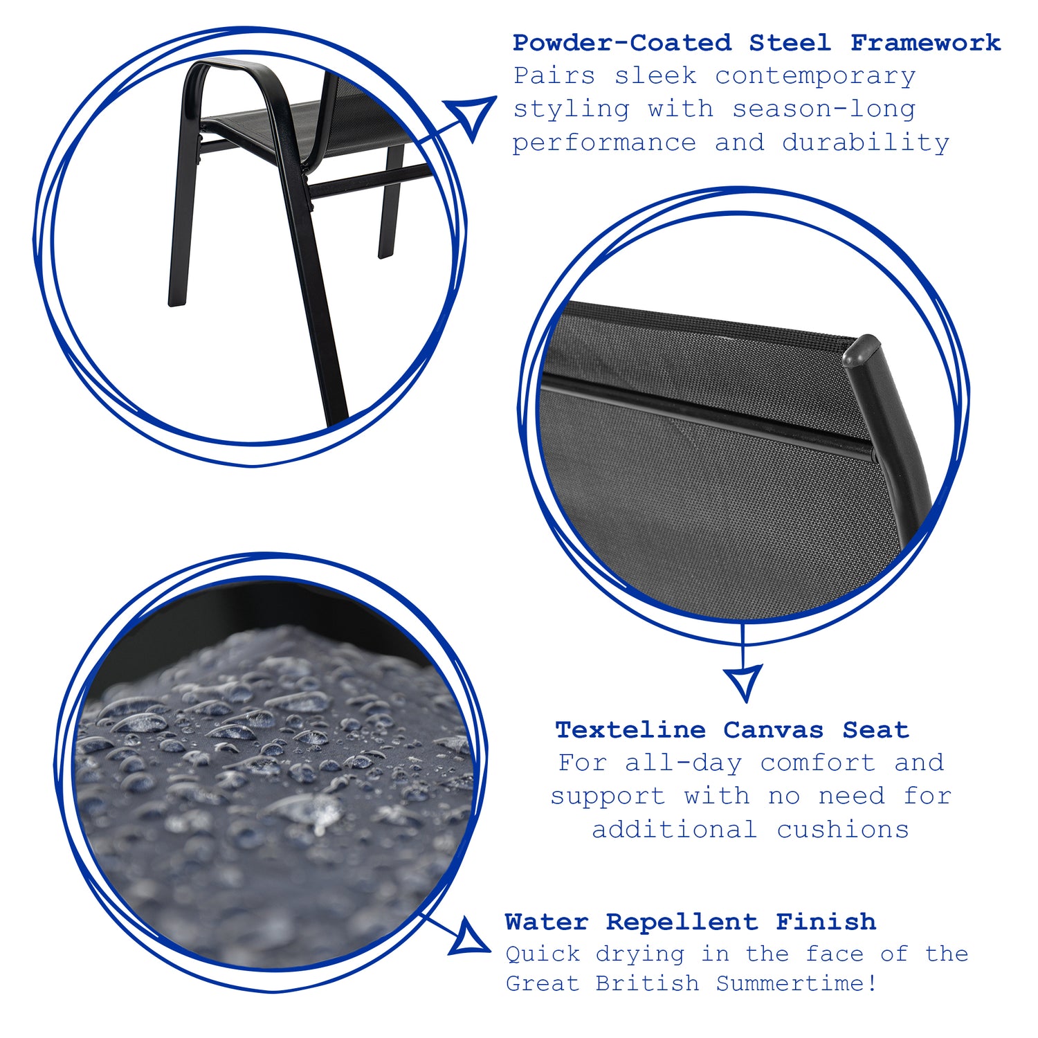 Harbour Housewares Texteline Canvas Garden Chair - Black
